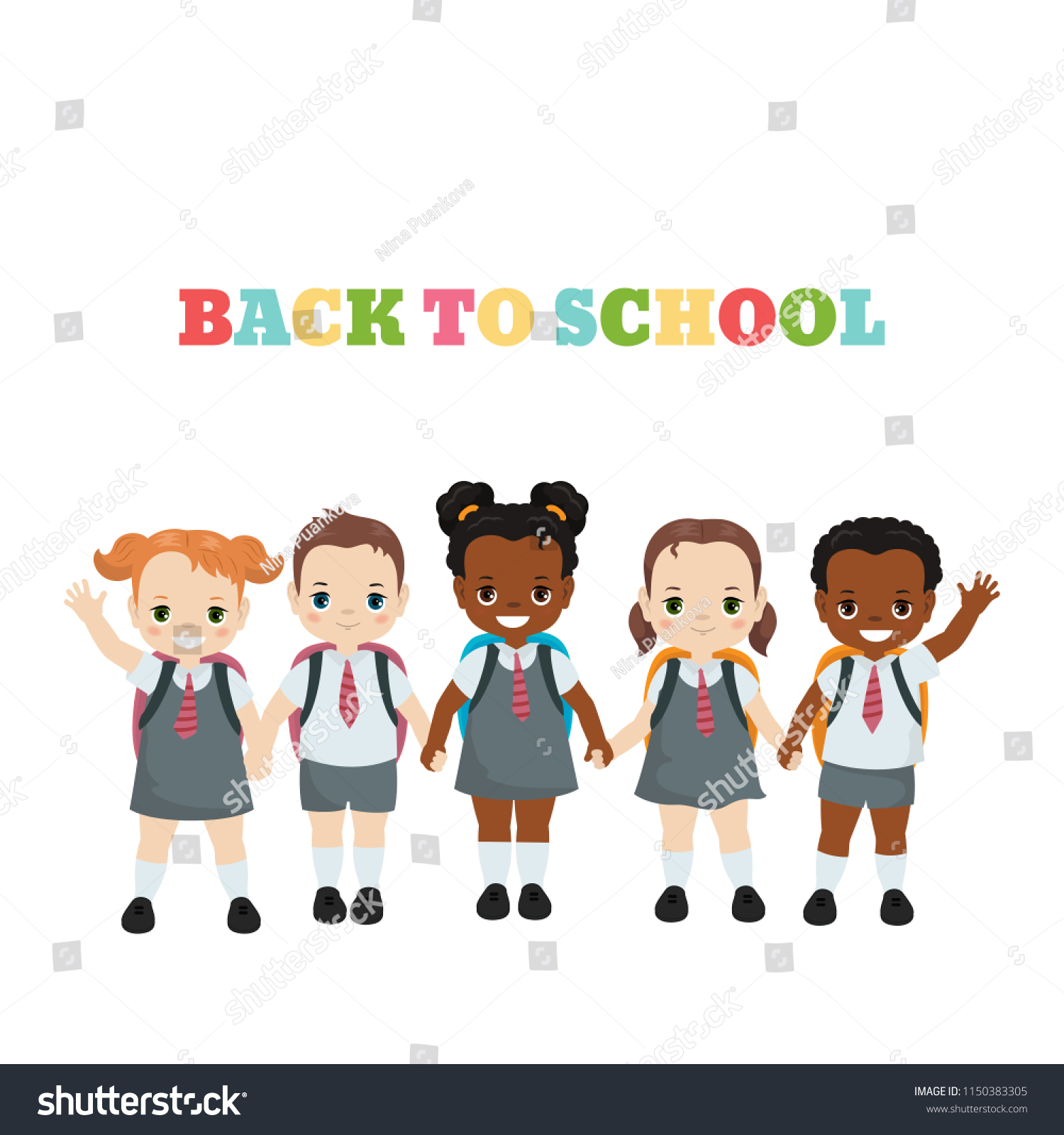 Happy School Kids Back School White Stock Vector Royalty Free
