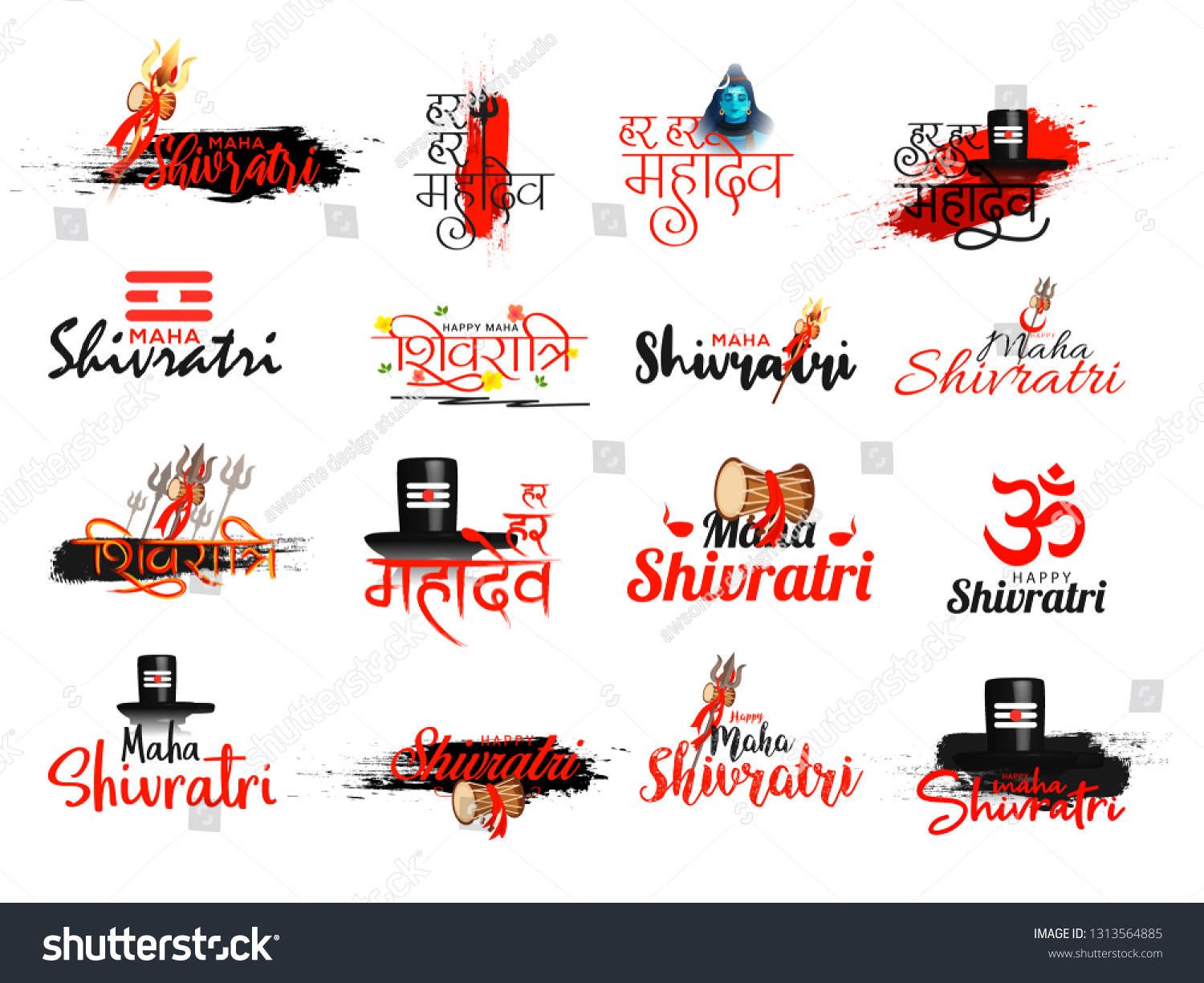 Happy Shivratri Typography Set Elementsdecoration Stock Vector (Royalty ...