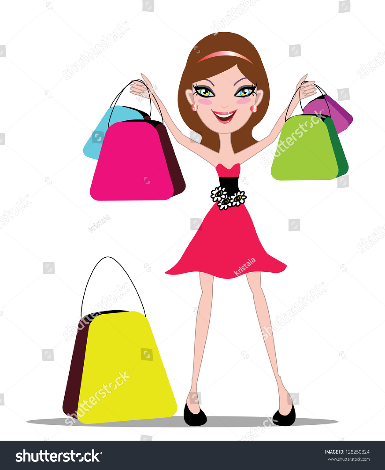 Happy Shopping Girl Stock Vector Illustration 128250824 : Shutterstock