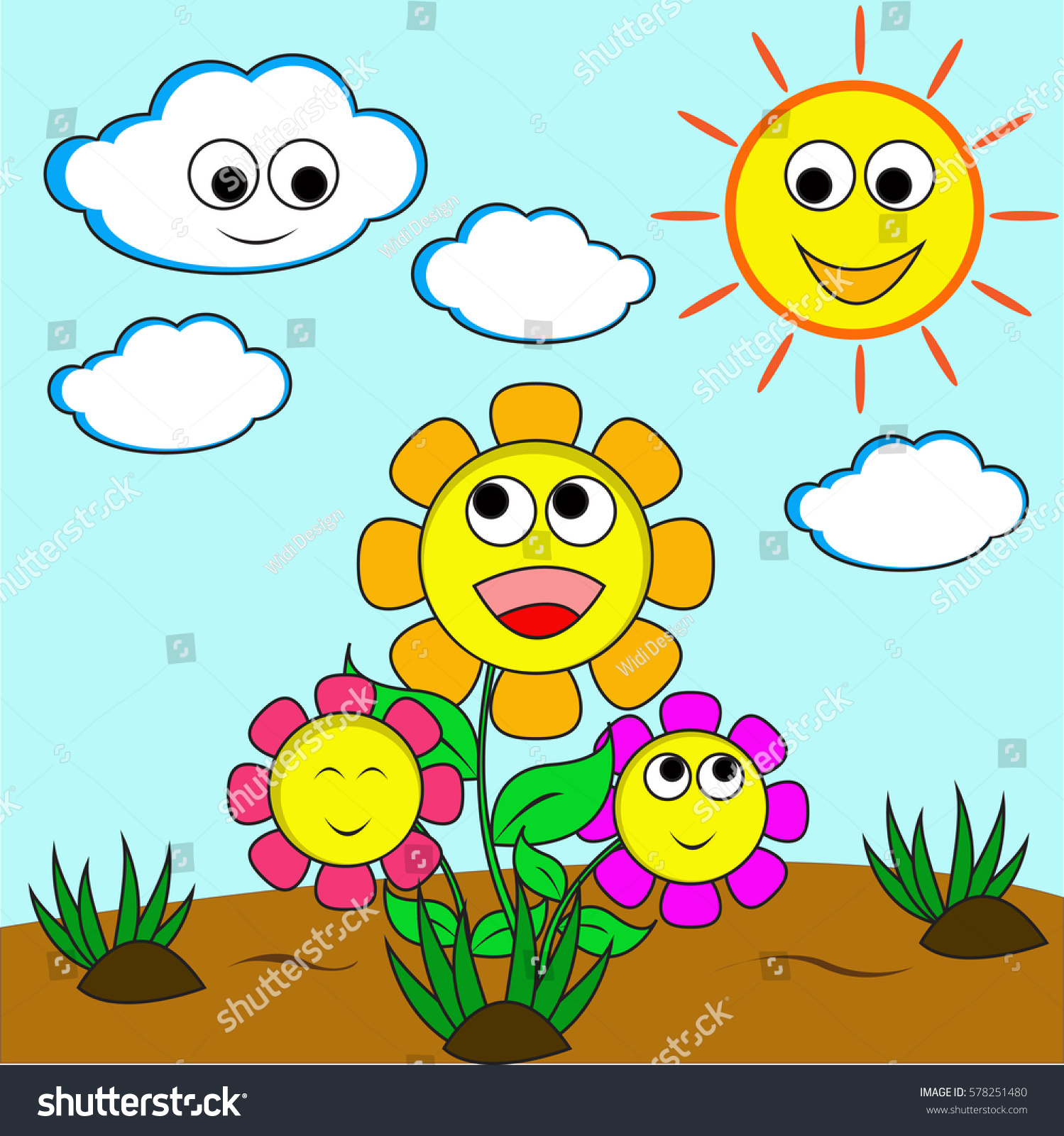 Download Happy Smile Flowers Cloud Sun Beautiful Stock Vector Royalty Free 578251480