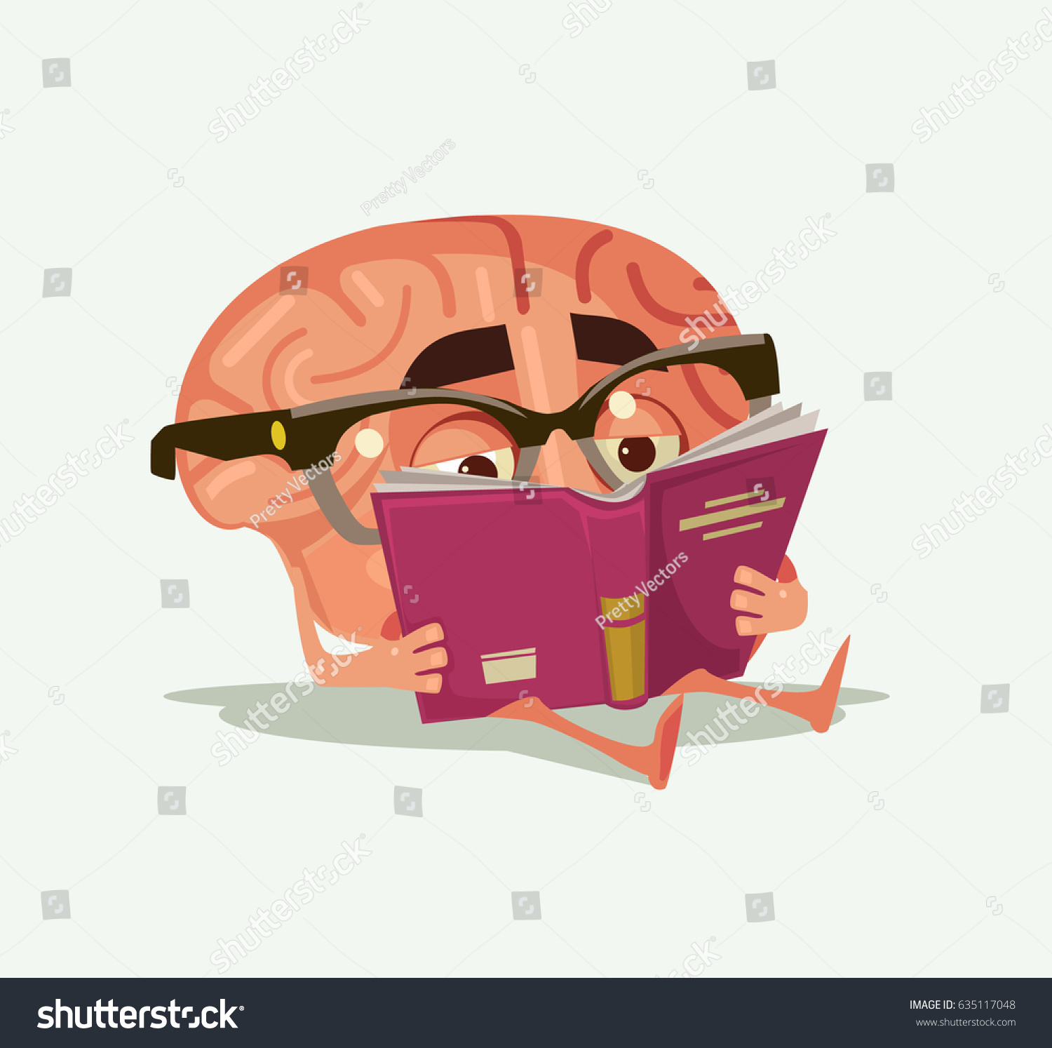 Happy Smiling Brain Character Read Book Stock Vector (Royalty Free ...