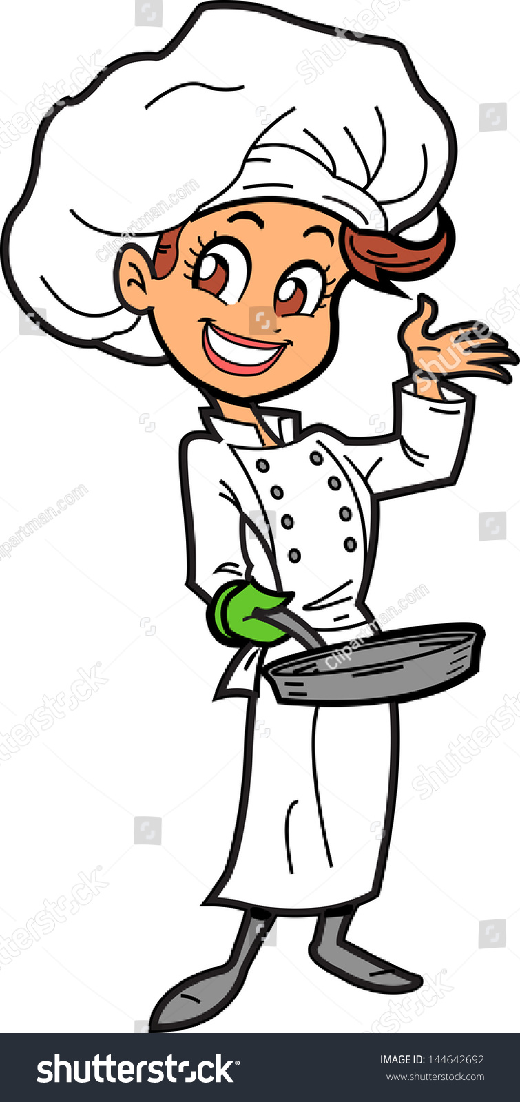 Happy Smiling Female Chef Holding Frying Stock Vector 144642692 ...