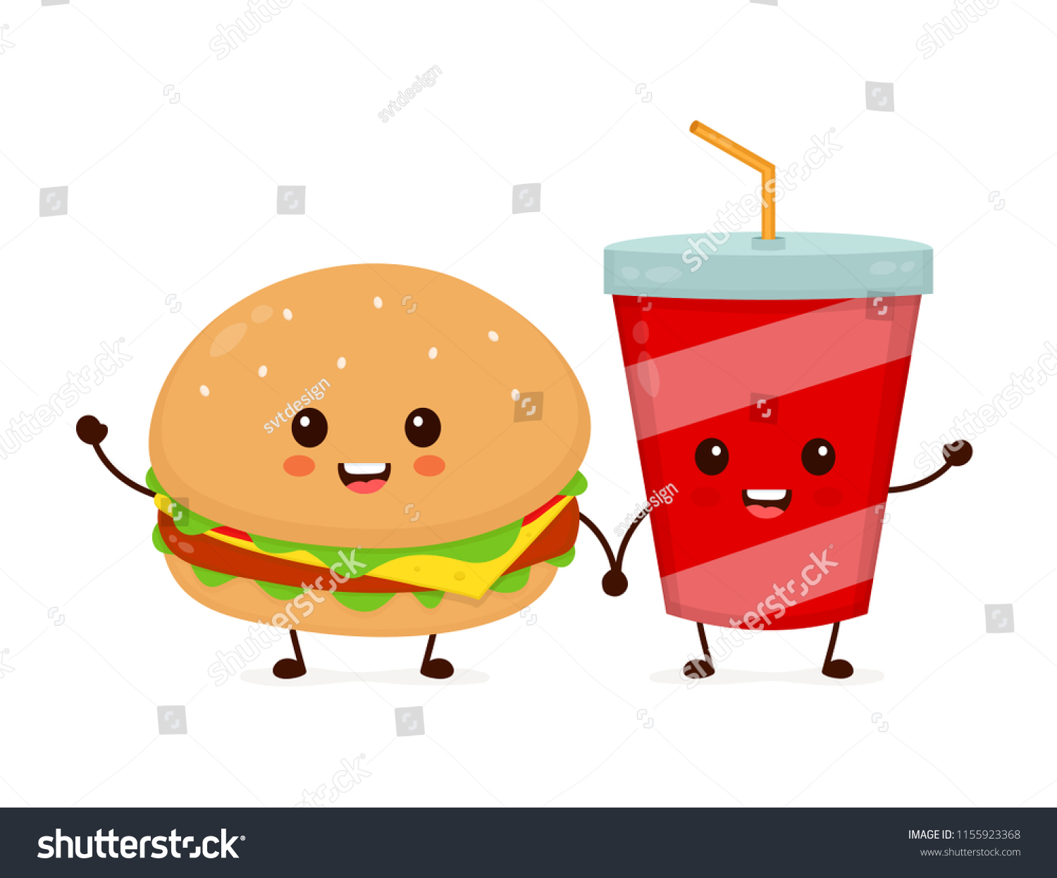 Happy Smiling Funny Cute Burger Soda Stock Vector (Royalty Free ...