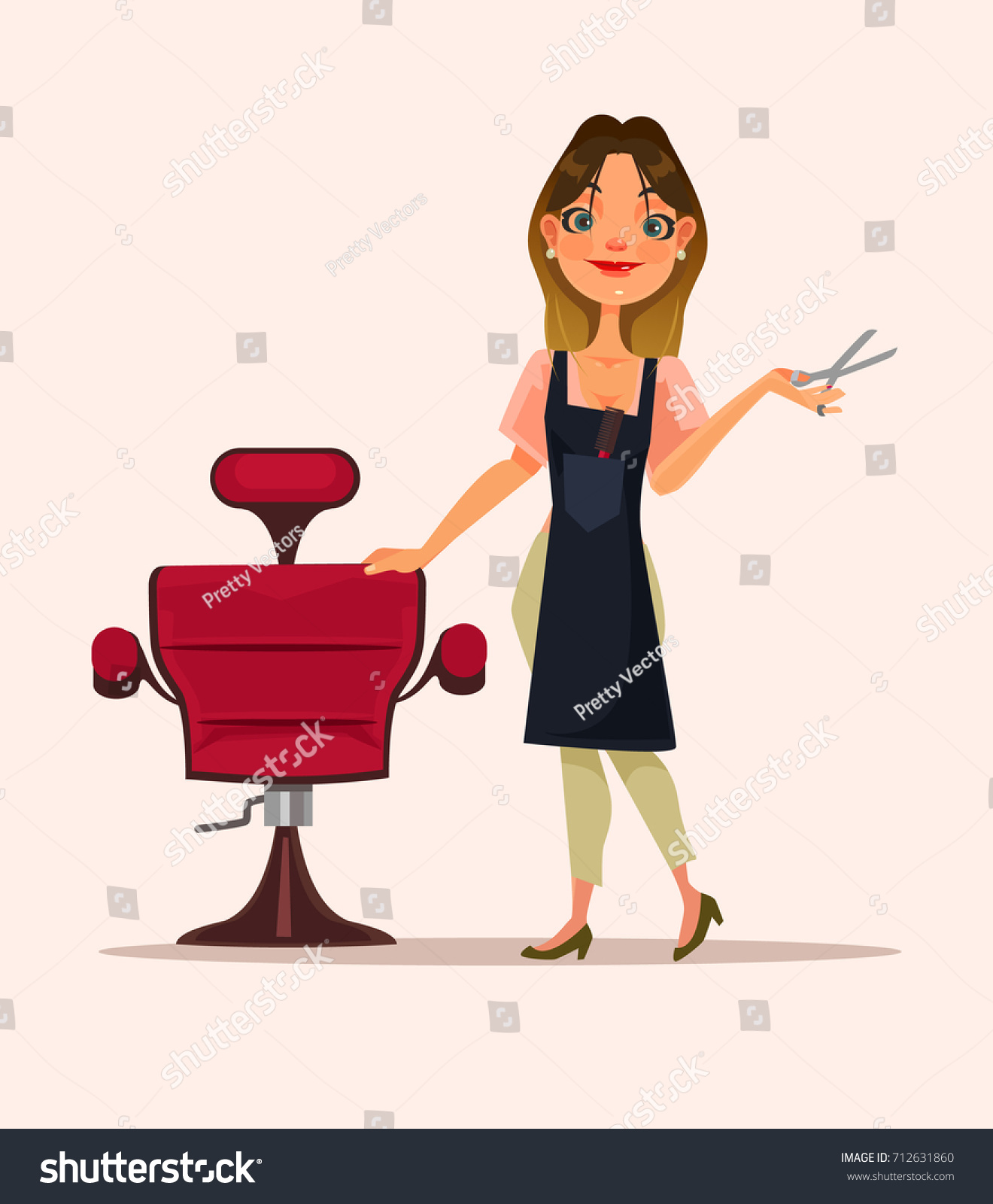 Happy Smiling Hairdresser Woman Character Waiting Stock Vector