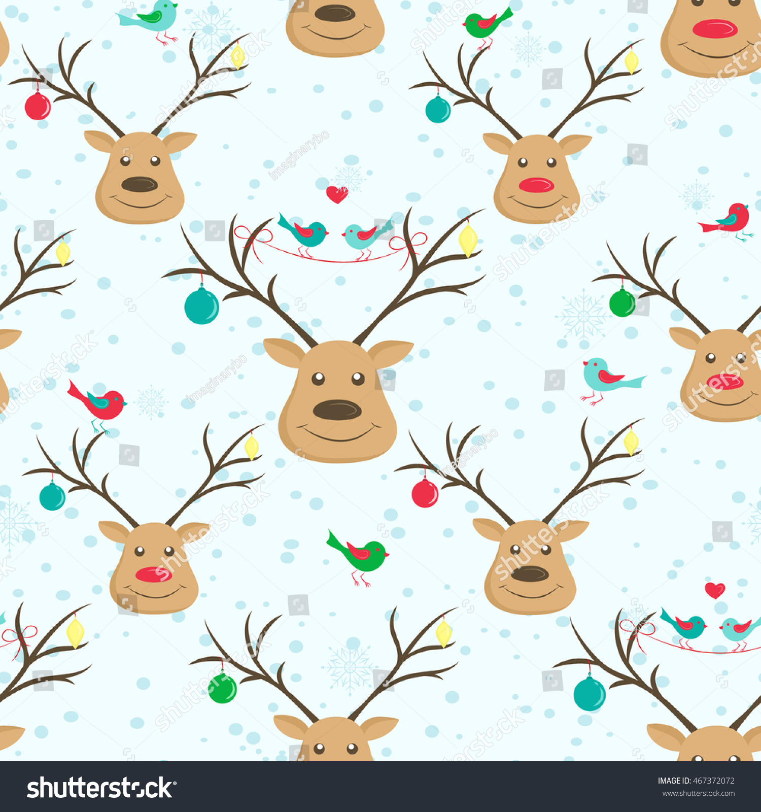 Happy Smiling Reindeer Seamless Pattern Antlers Stock Vector (Royalty ...
