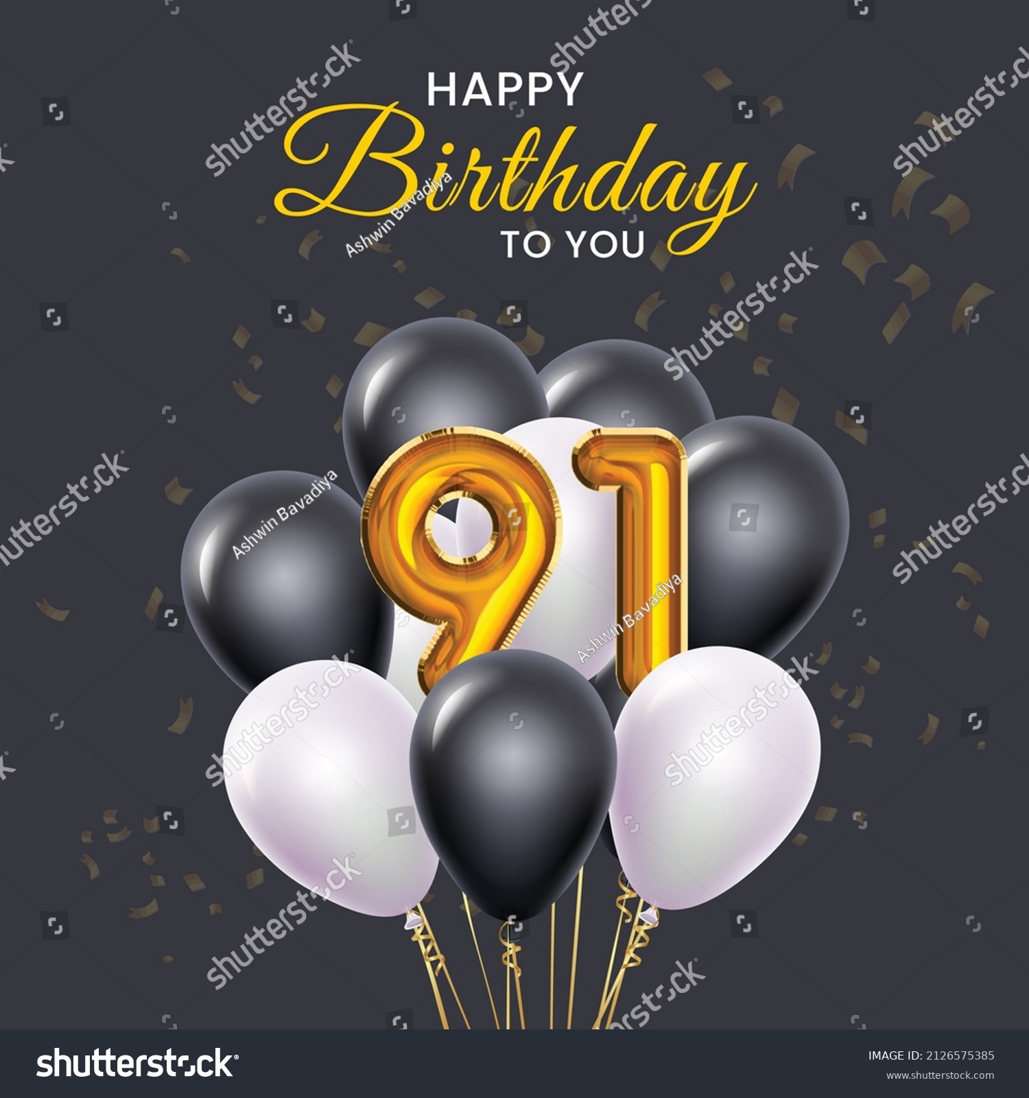 Happy 91st Birthday Greeting Card Vector Stock Vector (Royalty Free ...