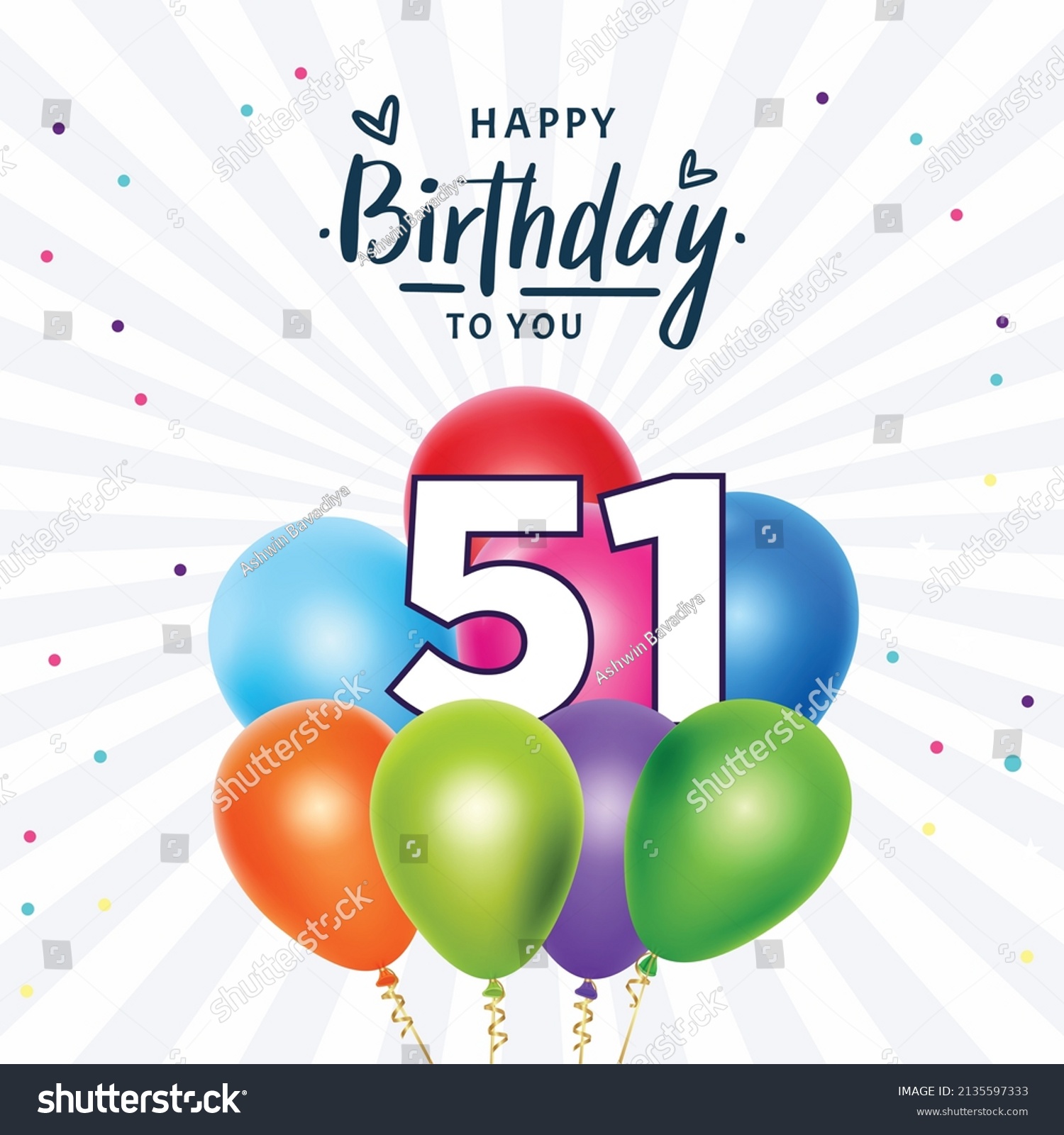 Happy 51st Birthday Greeting Card Vector Stock Vector (Royalty Free ...