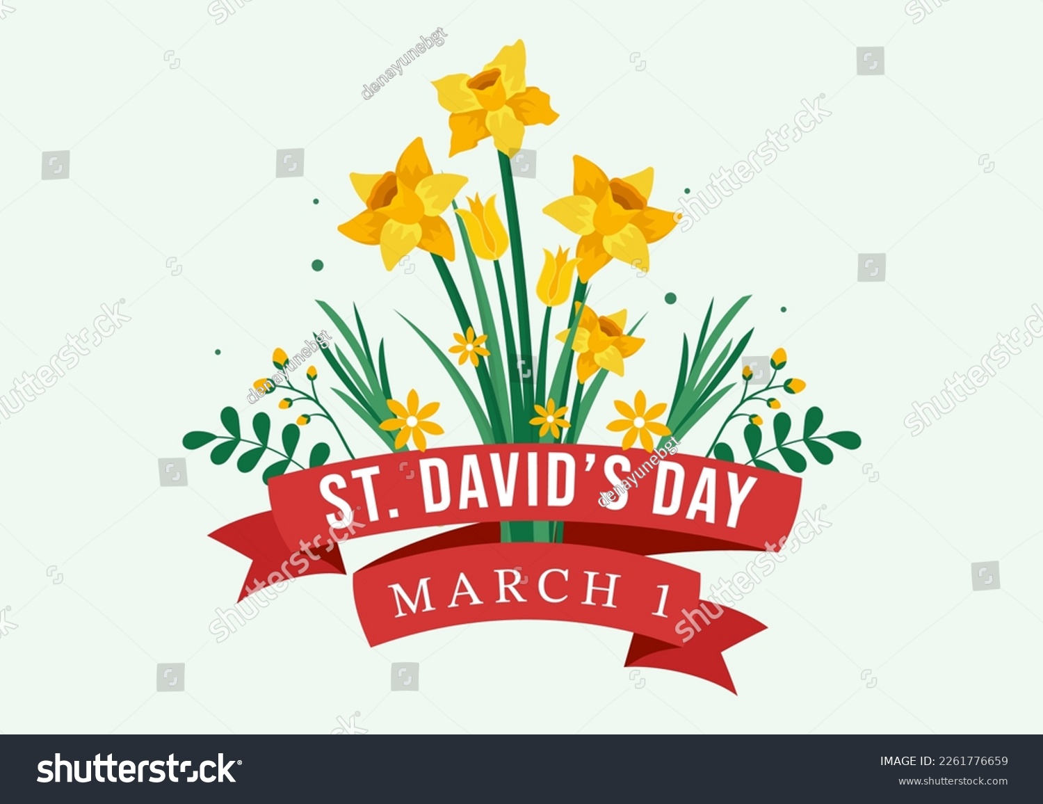 SVG of Happy St David's Day on March 1 Illustration with Welsh Dragons and Yellow Daffodils for Landing Page in Flat Cartoon Hand Drawn Templates svg