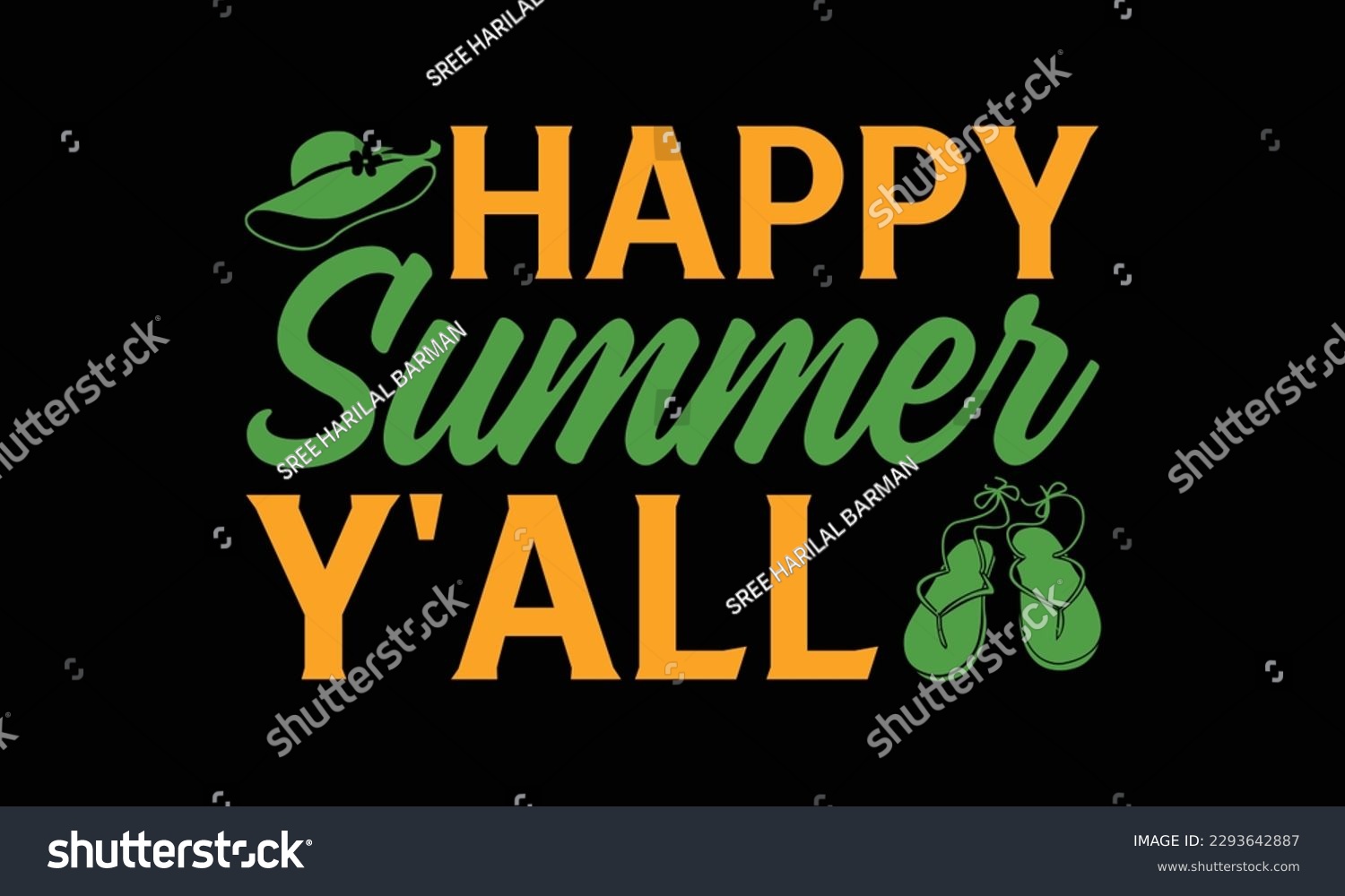 SVG of Happy summer y'all - Summer Svg typography t-shirt design, Hand drawn lettering phrase, Greeting cards, templates, mugs, templates, brochures, posters, labels, stickers, eps 10. svg