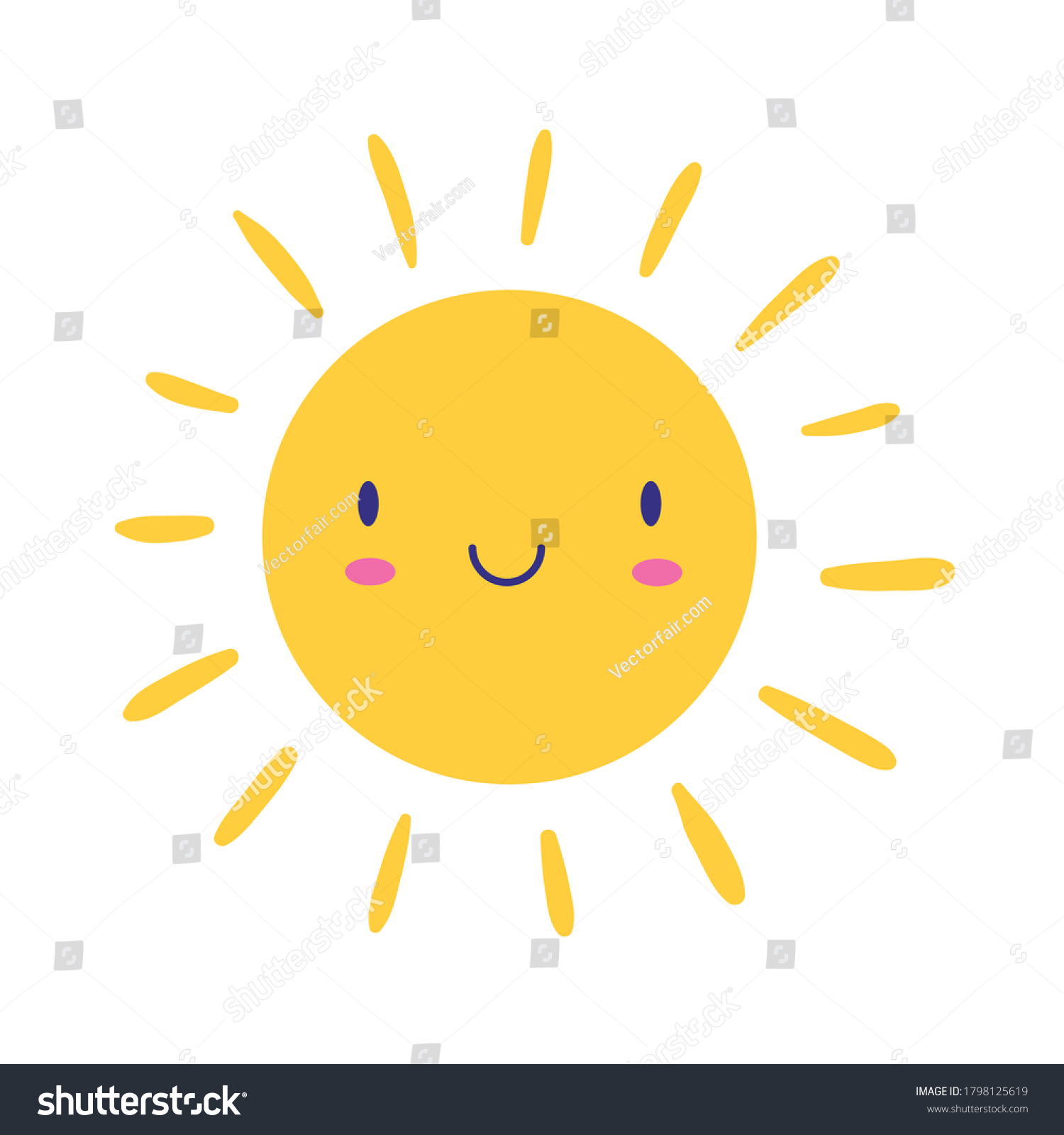 Happy Sun Kawaii Comic Character Flat Stock Vector (royalty Free 