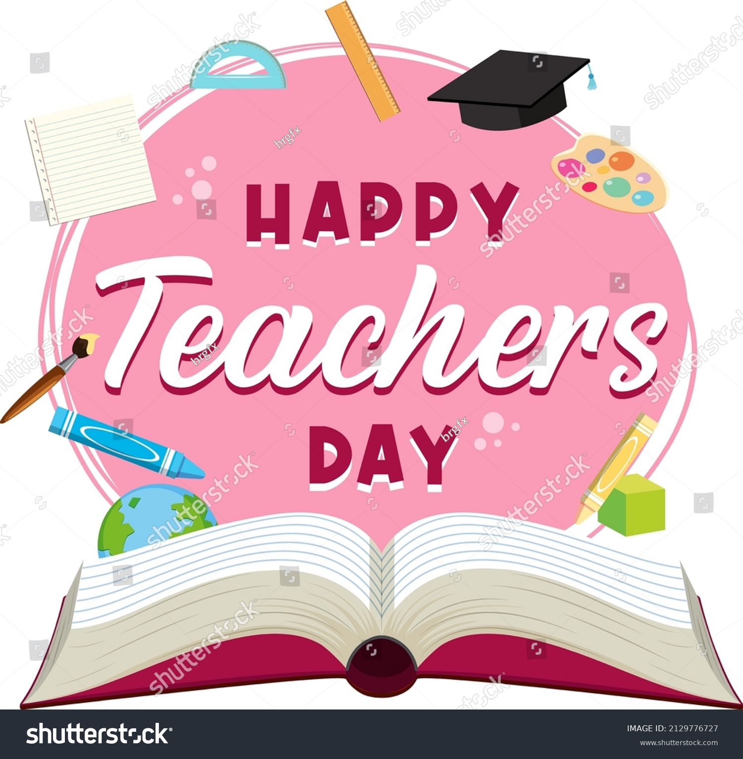 Happy Teachers Day Banner School Objects Stock Vector (Royalty Free ...