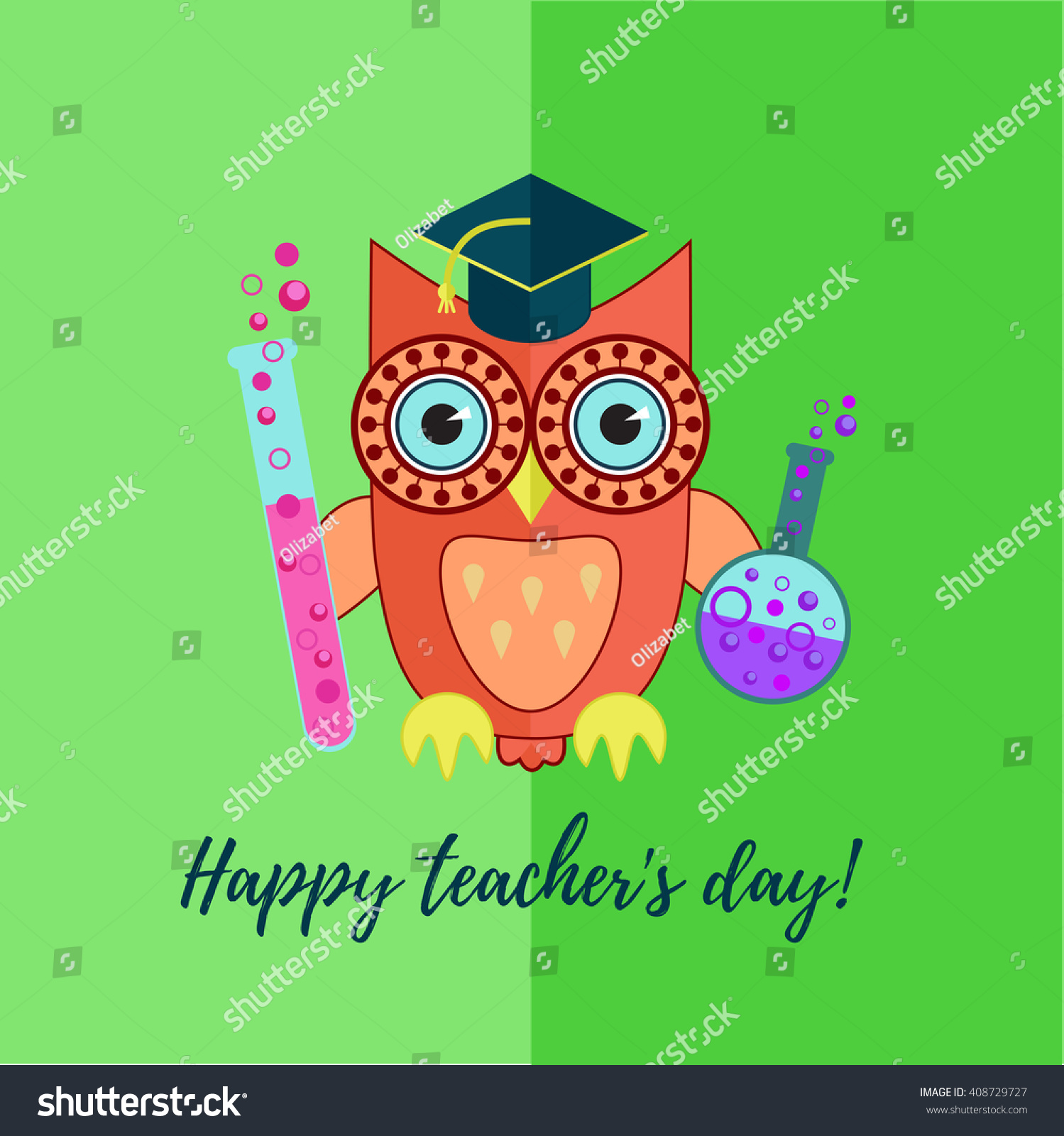 happy teachers day card owl chemistry stock vector (royalty