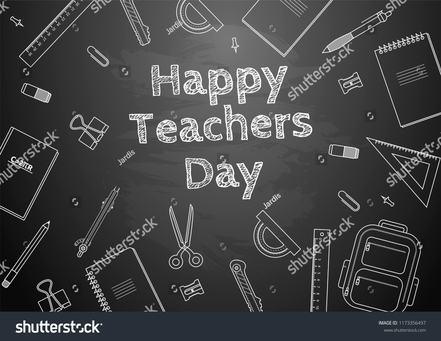 Happy Teachers Day Freehand Drawing School Stock Vector (Royalty Free ...