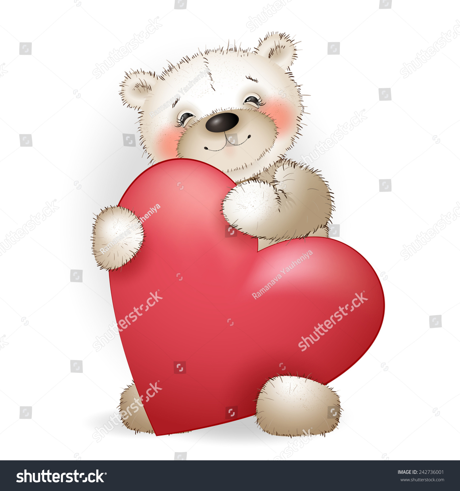 Happy Teddy Bear Hugging Huge Heart Stock Vector 242736001 - Shutterstock