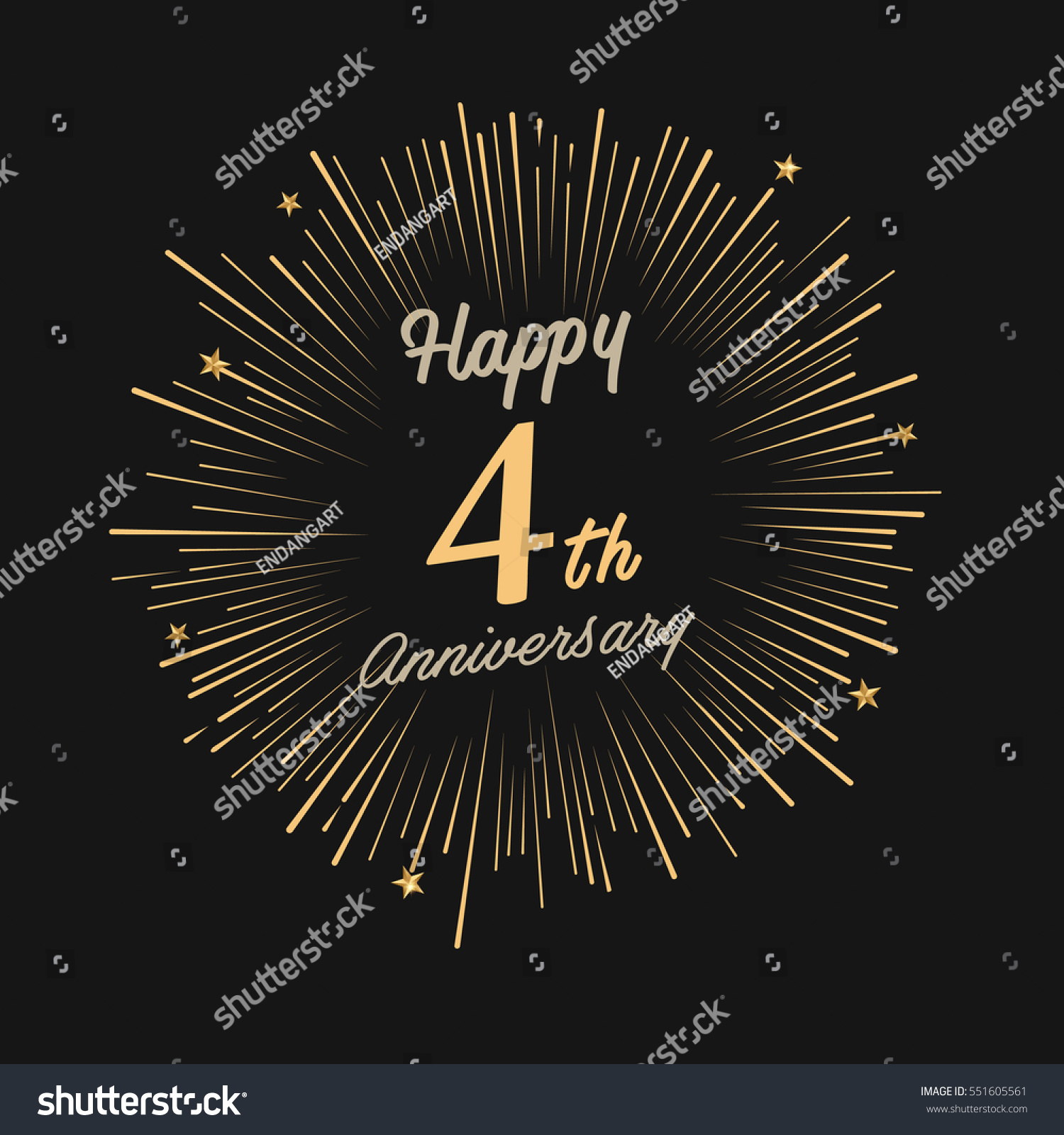 Happy 4th Anniversary With Fireworks And Star On Dark Backgroundgreeting Card Banner Poster 0582