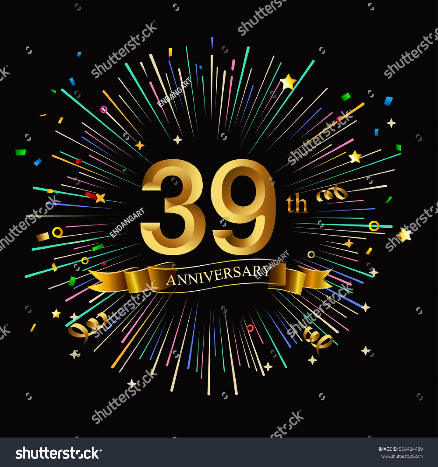 Happy 39th Anniversary Fireworks Star On Stock Vector 558424489 ...