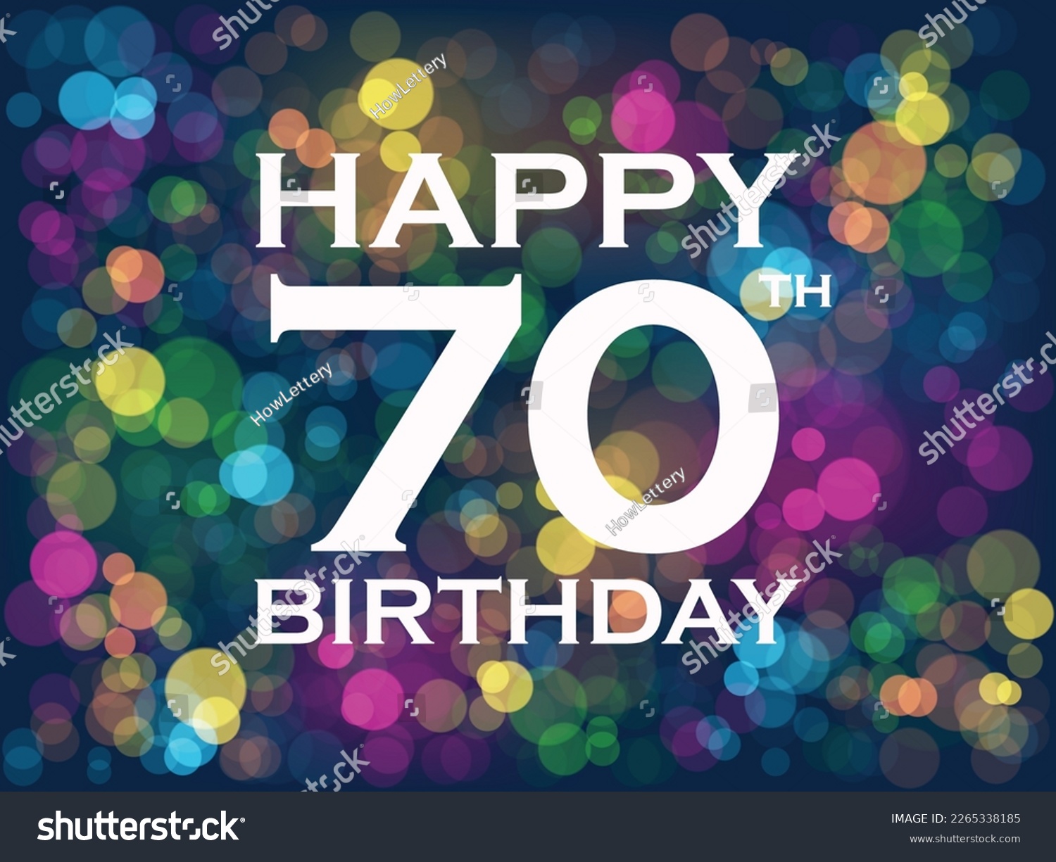 SVG of HAPPY 70th BIRTHDAY! banner with colorful bokeh svg