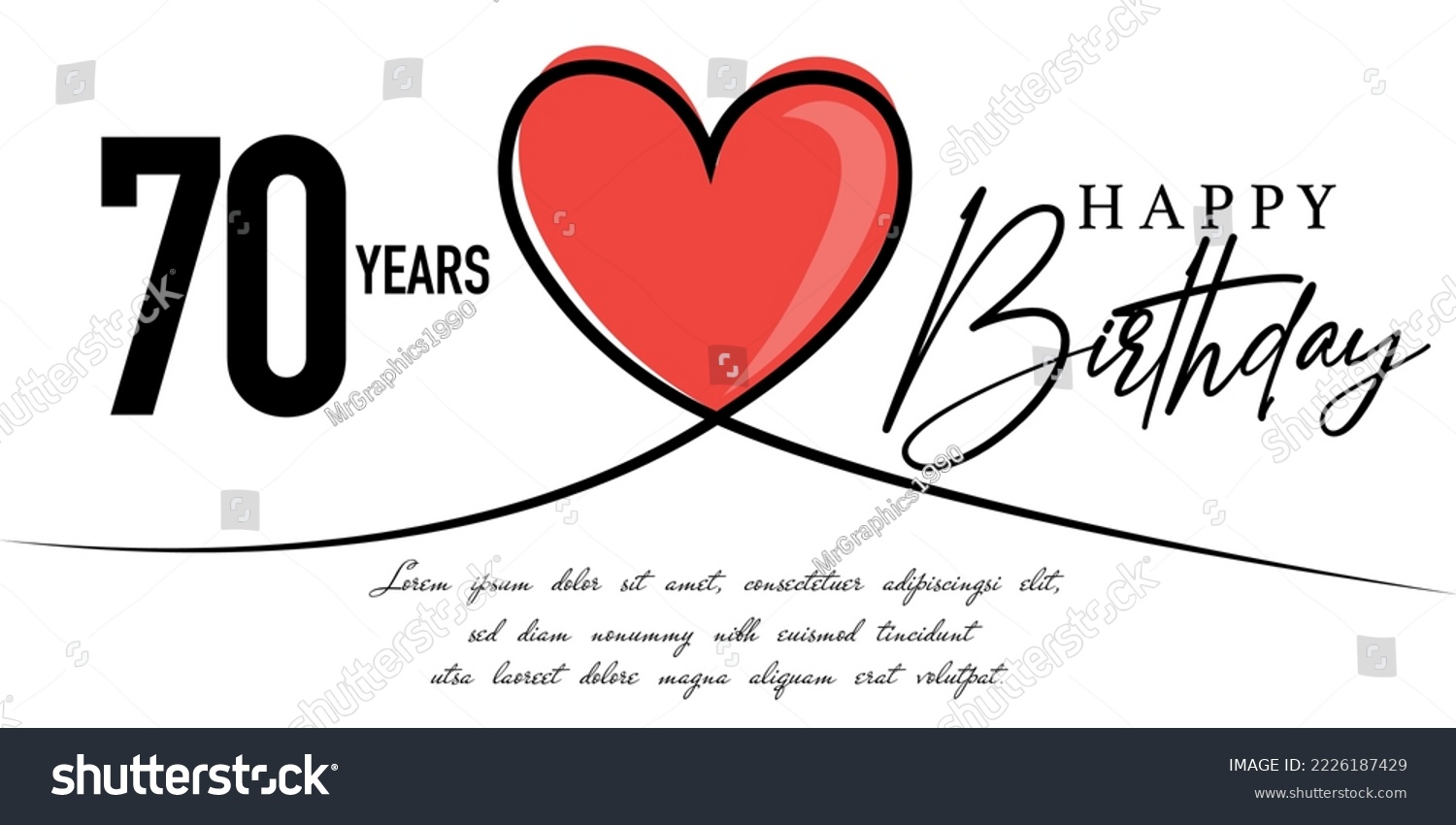 SVG of Happy 70th birthday card vector template with lovely heart shape.
 svg
