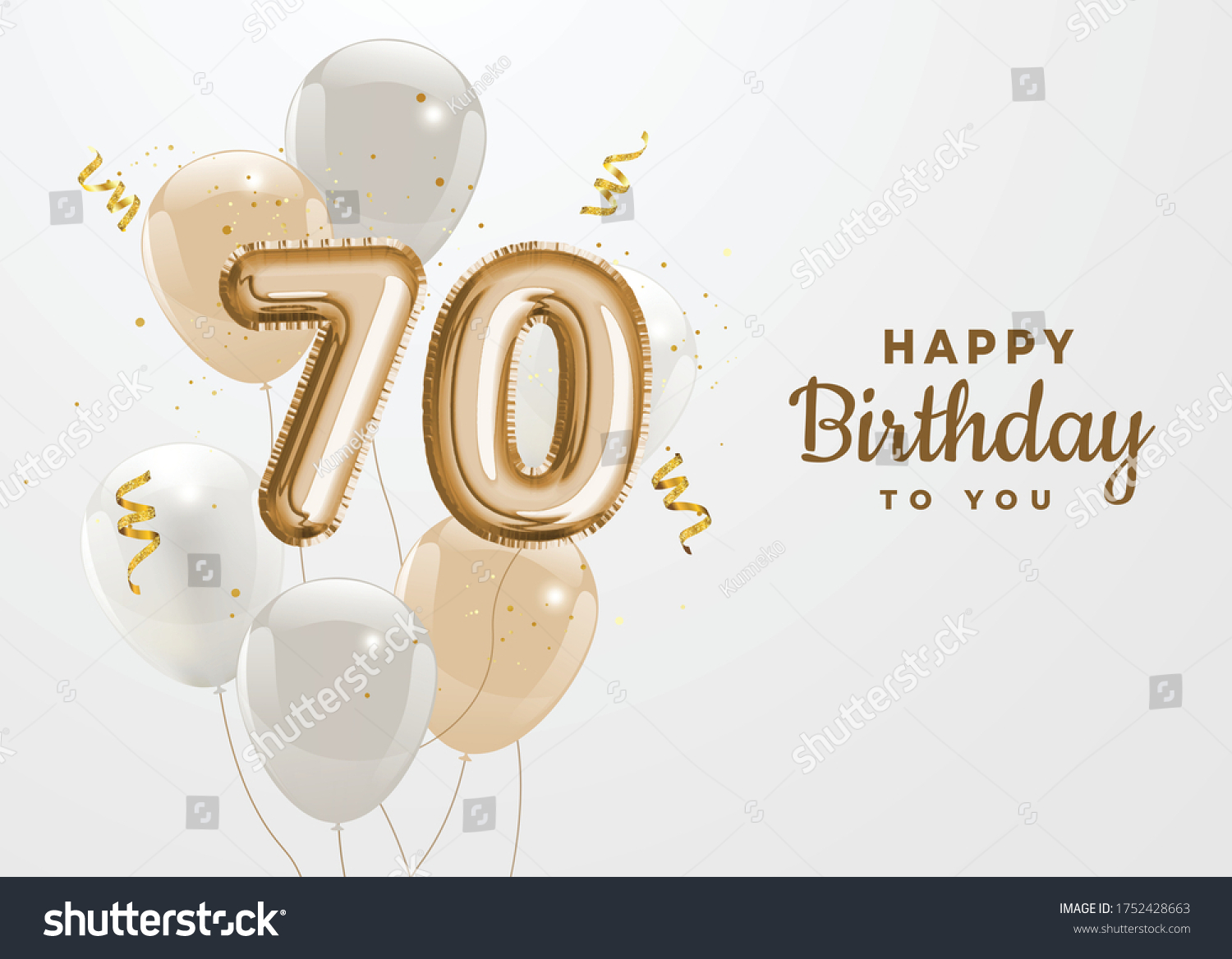SVG of Happy 70th birthday gold foil balloon greeting background. 70 years anniversary logo template- 70th celebrating with confetti. Vector stock. svg