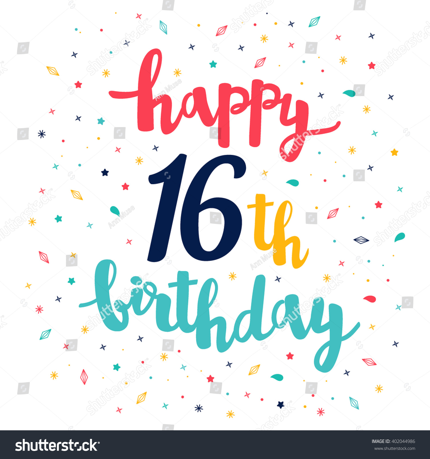Happy 16th Birthday Greeting Card Cute Stock Vector (Royalty Free ...