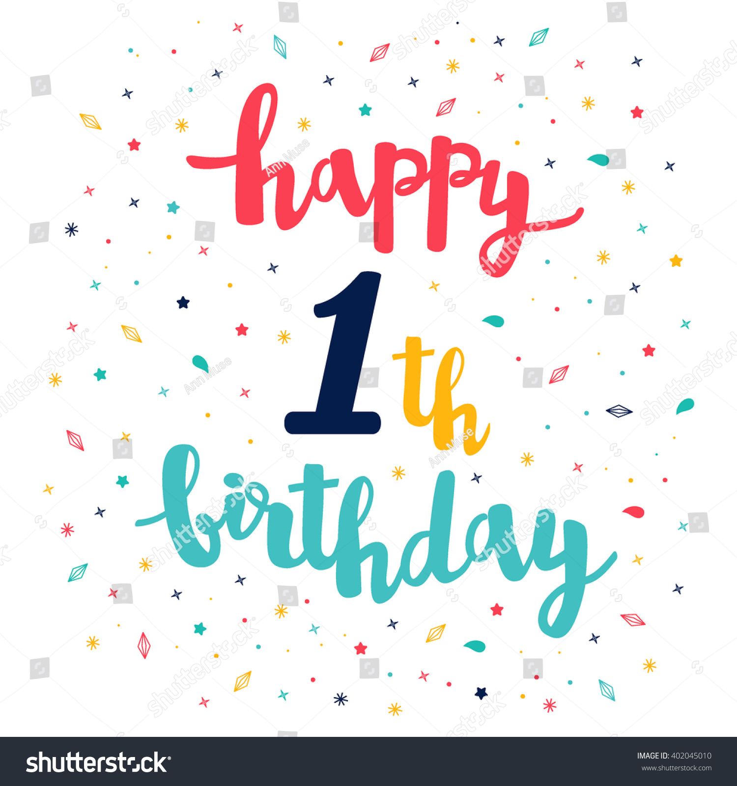 Happy 1th Birthday Greeting Card Cute Stock Vector (Royalty Free) 402045010