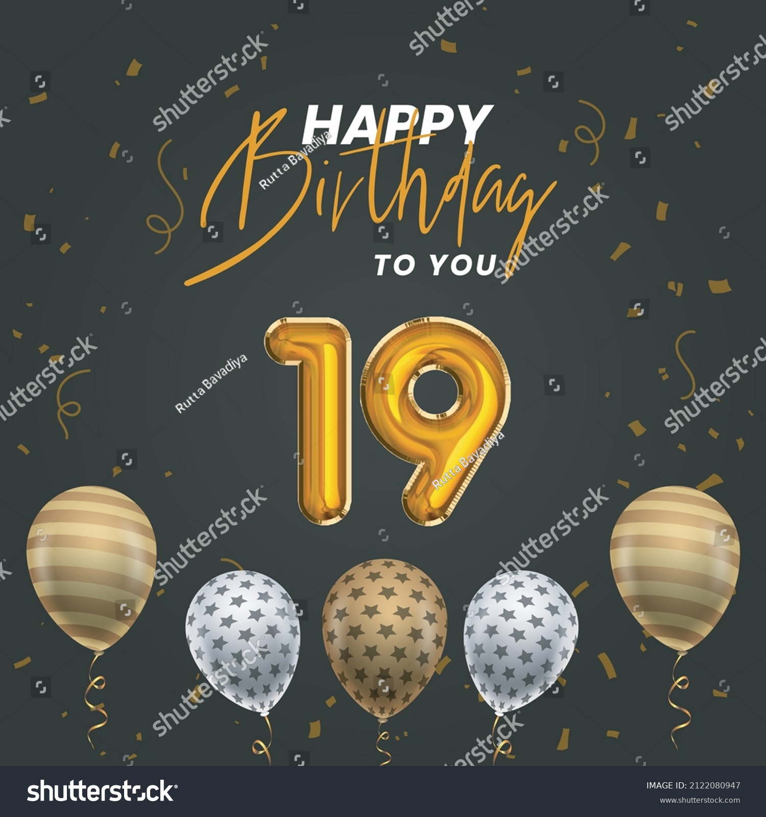 Happy 19th Birthday Greeting Card Vector Stock Vector (Royalty Free ...