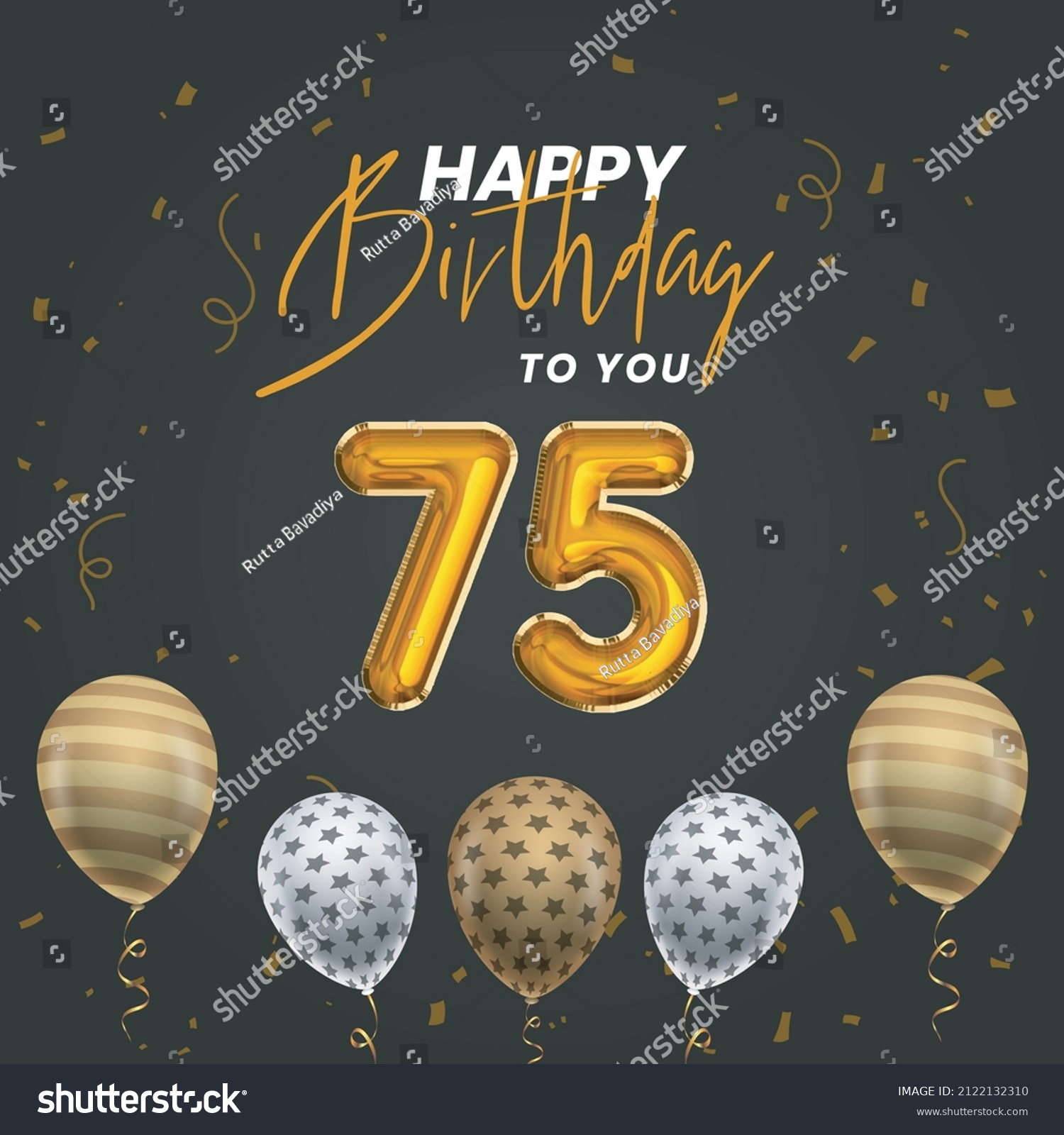 Happy 75th Birthday Greeting Card Vector Stock Vector (Royalty Free ...