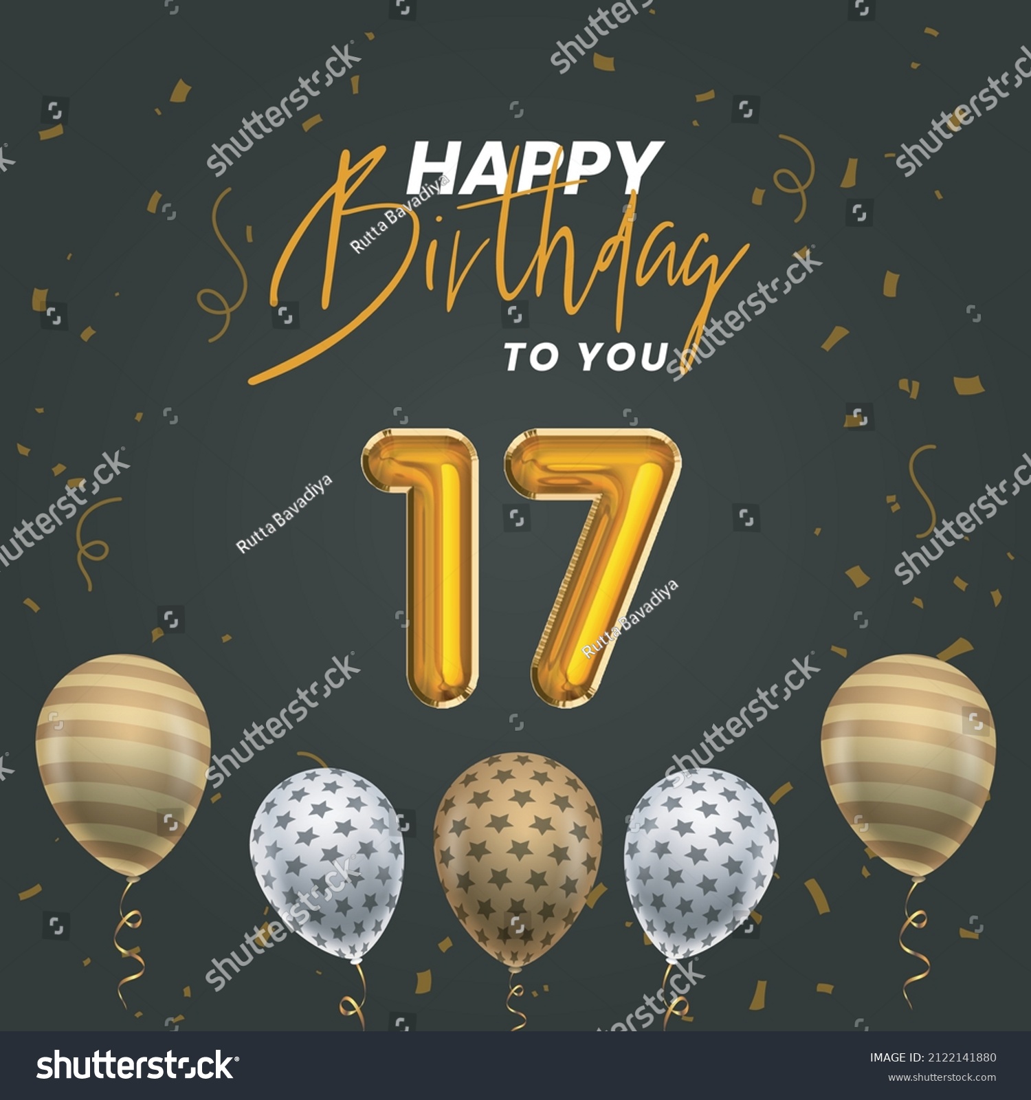 Happy 17th Birthday Greeting Card Vector Stock Vector (Royalty Free ...
