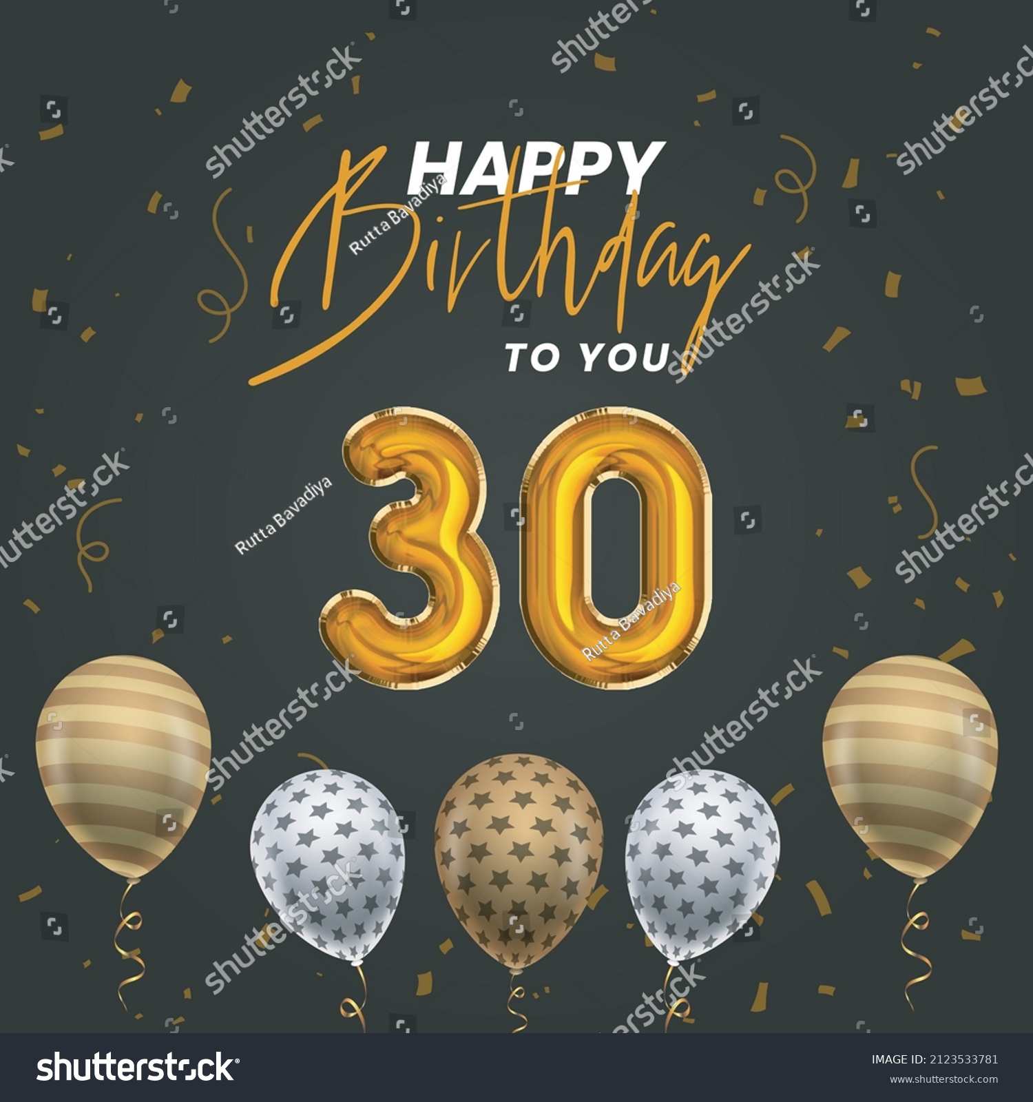 Happy 30th Birthday Greeting Card Vector Stock Vector (Royalty Free ...