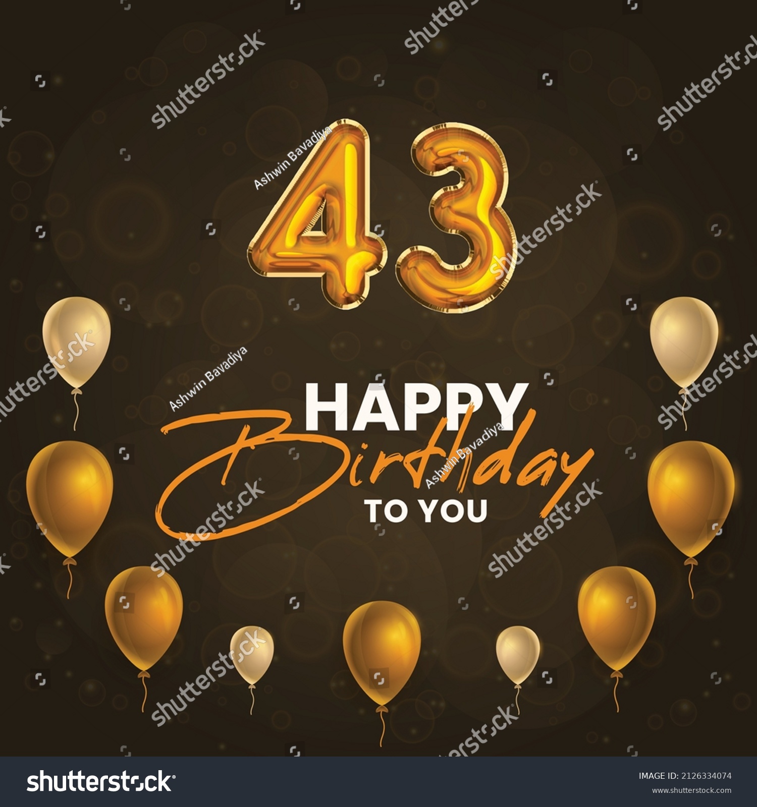 Happy 43th Birthday Greeting Card Vector Stock Vector (Royalty Free ...