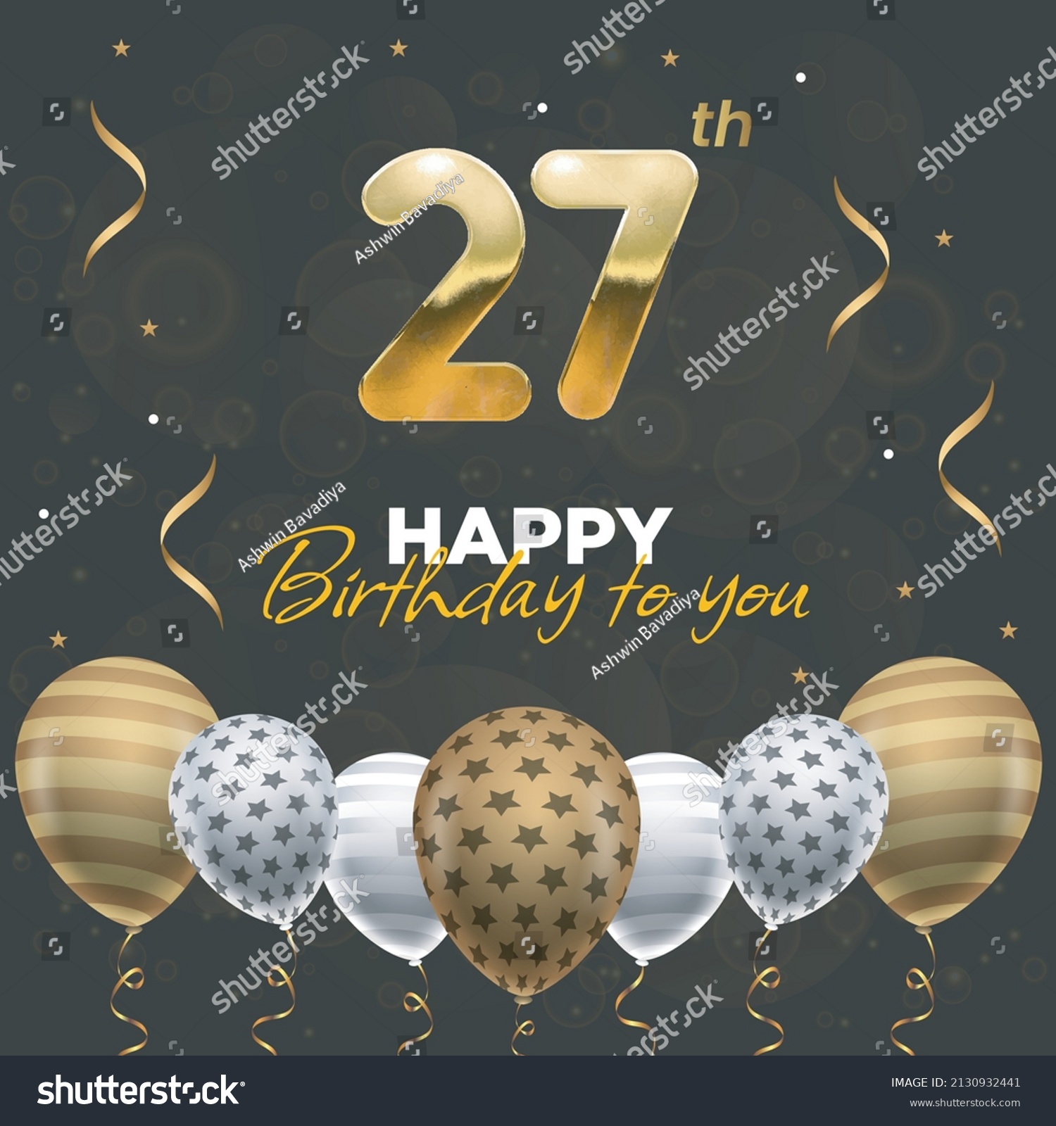 Happy 27th Birthday Greeting Card Vector Stock Vector (Royalty Free ...