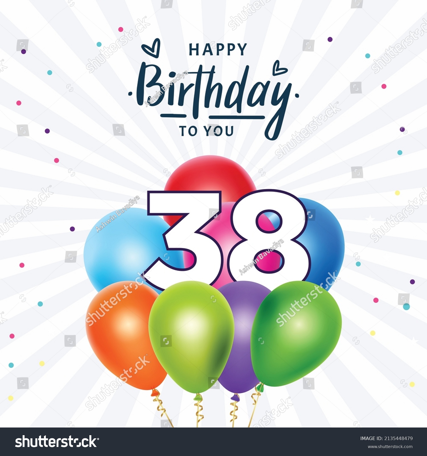 Happy 38th Birthday Greeting Card Vector Stock Vector (Royalty Free ...