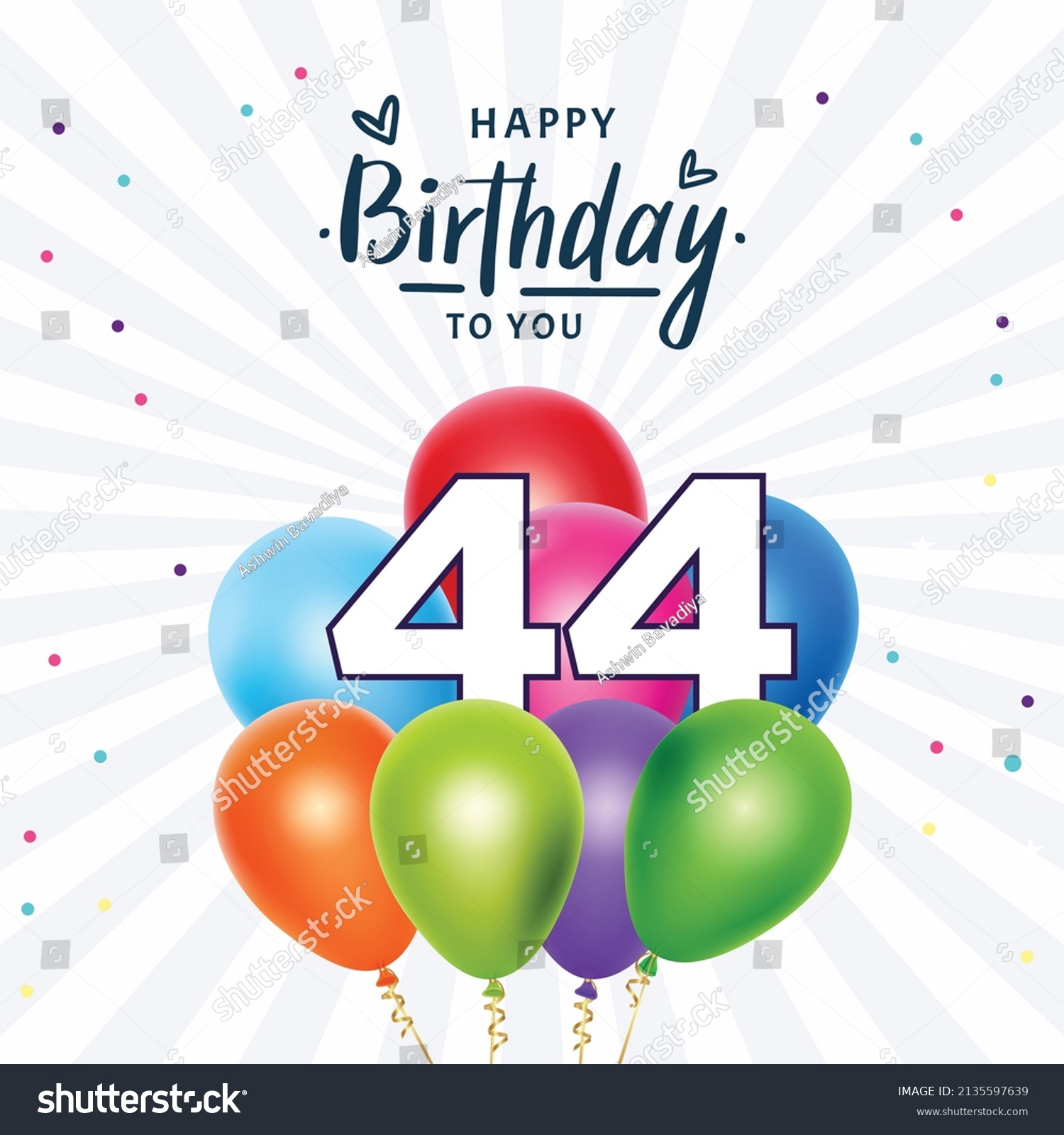 Happy 44th Birthday Greeting Card Vector Stock Vector (Royalty Free ...