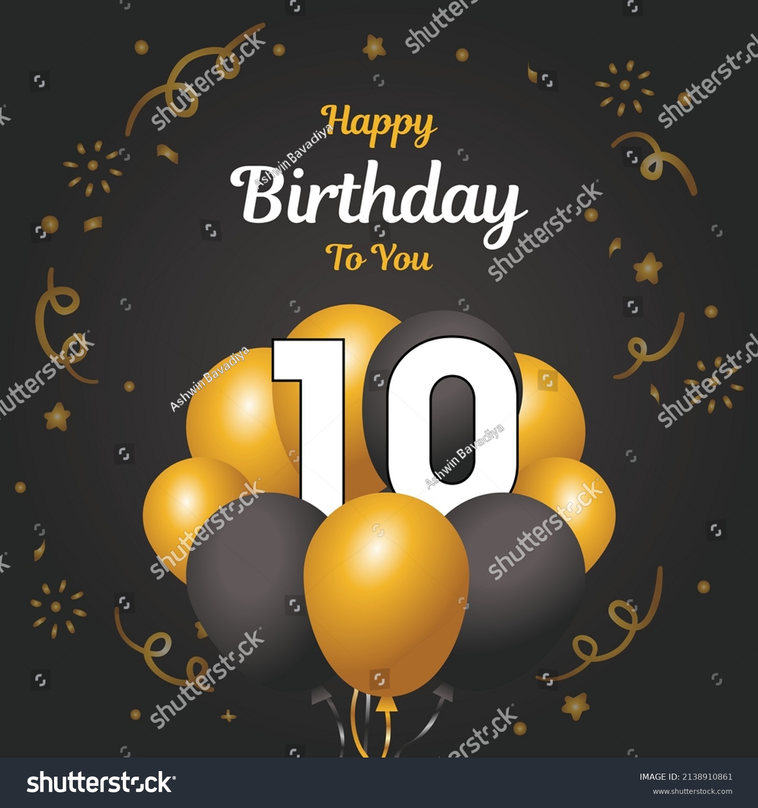 Happy 10th Birthday Greeting Card Vector Stock Vector (Royalty Free ...
