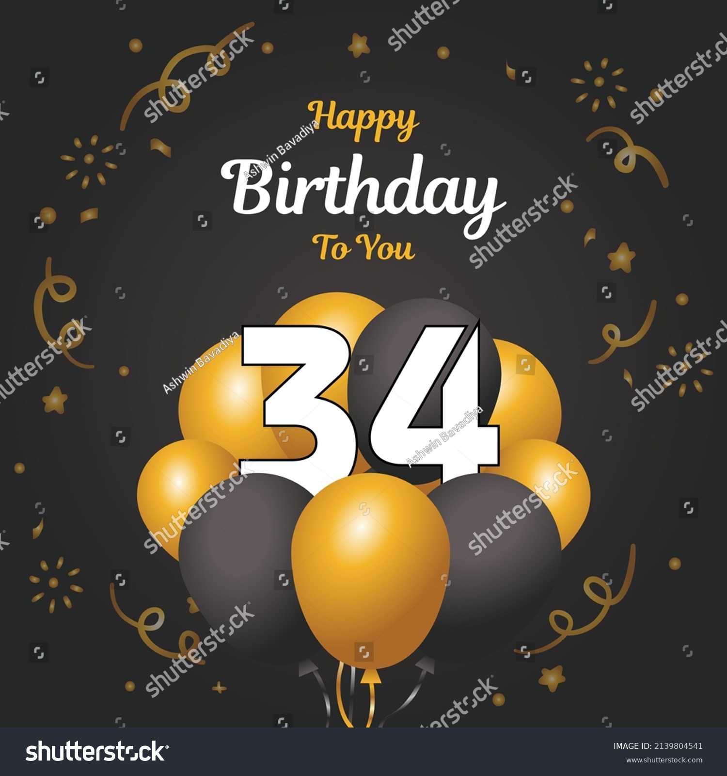 Happy 34th Birthday Greeting Card Vector Stock Vector (Royalty Free ...