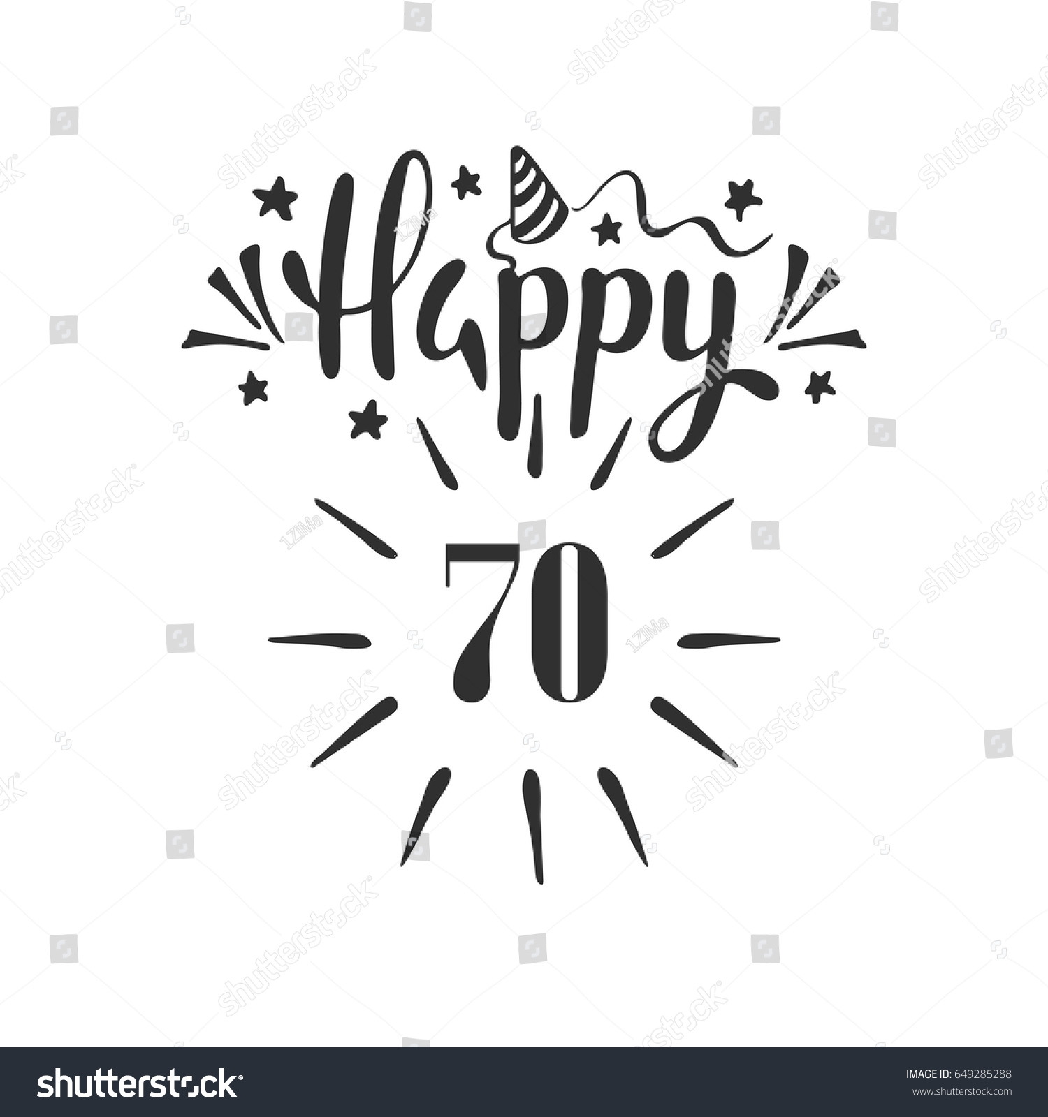 SVG of Happy 70th Birthday.  Lettering. Hand drawn vector illustration, design, greeting card, logo. svg