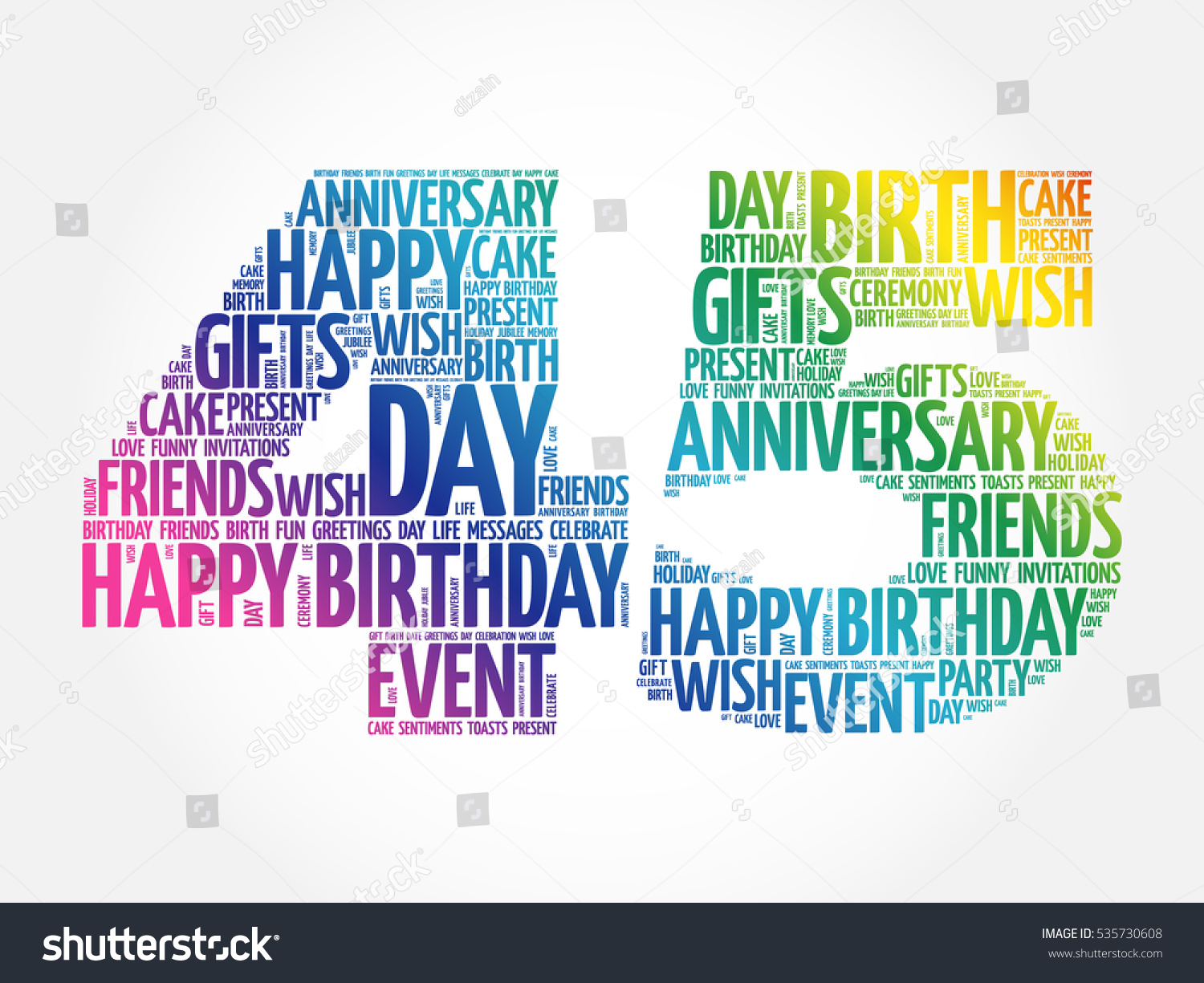 Happy 45th Birthday Word Cloud Collage Concept Stock Vector 535730608 ...