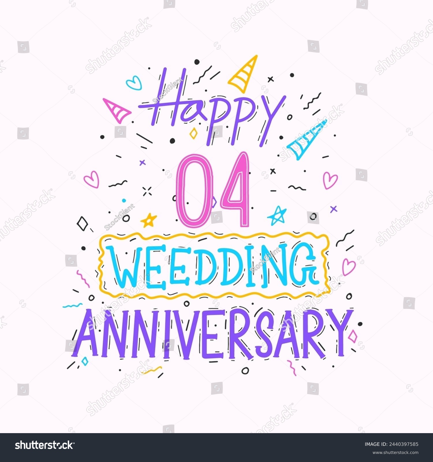 SVG of Happy 4th wedding anniversary hand lettering. 4 years anniversary celebration hand drawing typography design svg