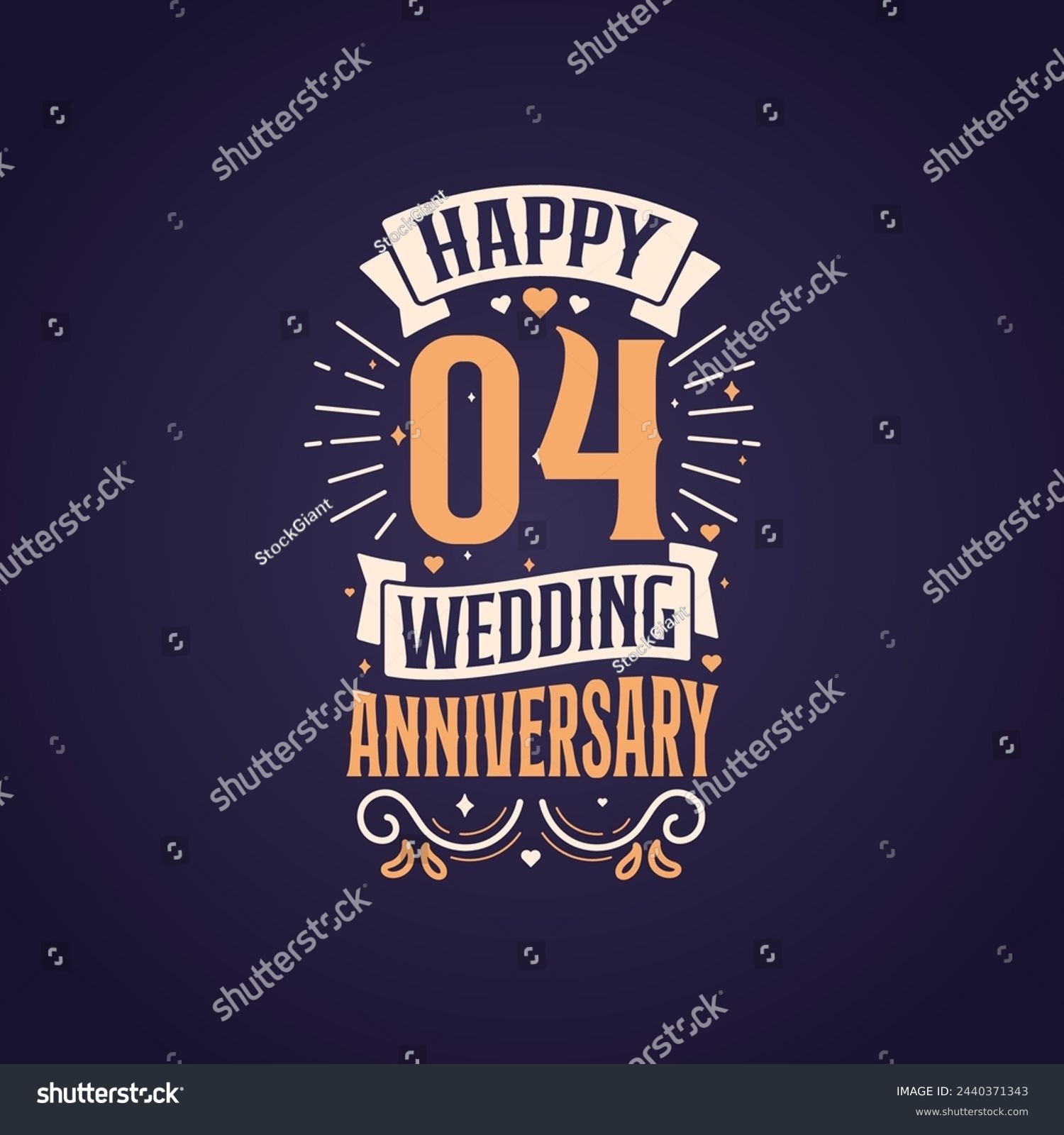 SVG of Happy 4th wedding anniversary quote lettering design. 4 years anniversary celebration typography design. svg