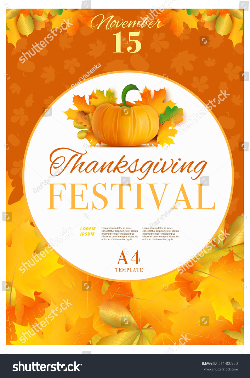 Happy Thanksgiving Day Poster Template A4 Stock Vector 511400920 ...