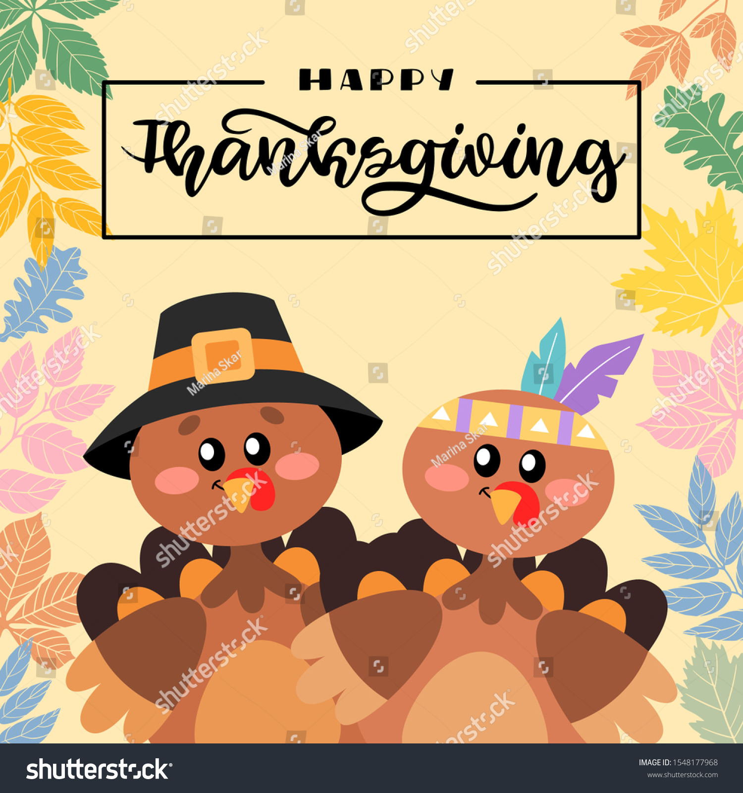 Happy Thanksgiving Greetings Turkey Hand Drawn Stock Vector Royalty Free 1548177968