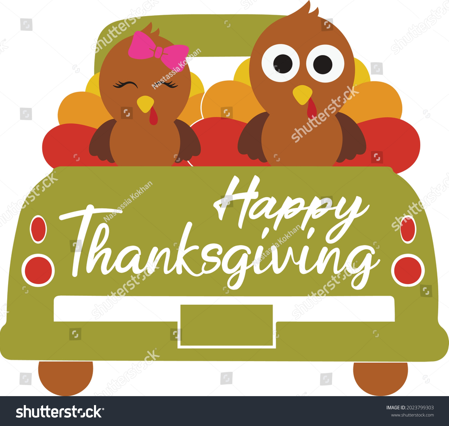 SVG of Happy thanksgiving truck with turkey svg vector Illustration isolated on white background. Happy thanksgiving shirt. Green fall truck. Autumn truck sublimation svg