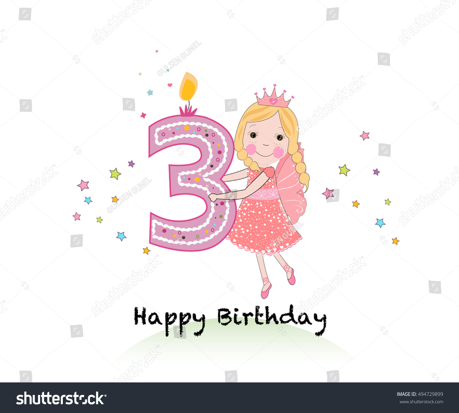 Happy Third Birthday Candle Girl Greeting Stock Vector (Royalty Free ...