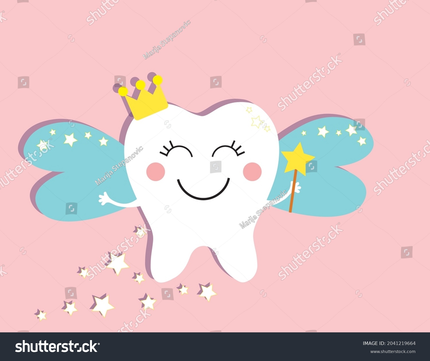 Happy Tooth Fairy Wearing Crown Holding Stock Vector (Royalty Free ...