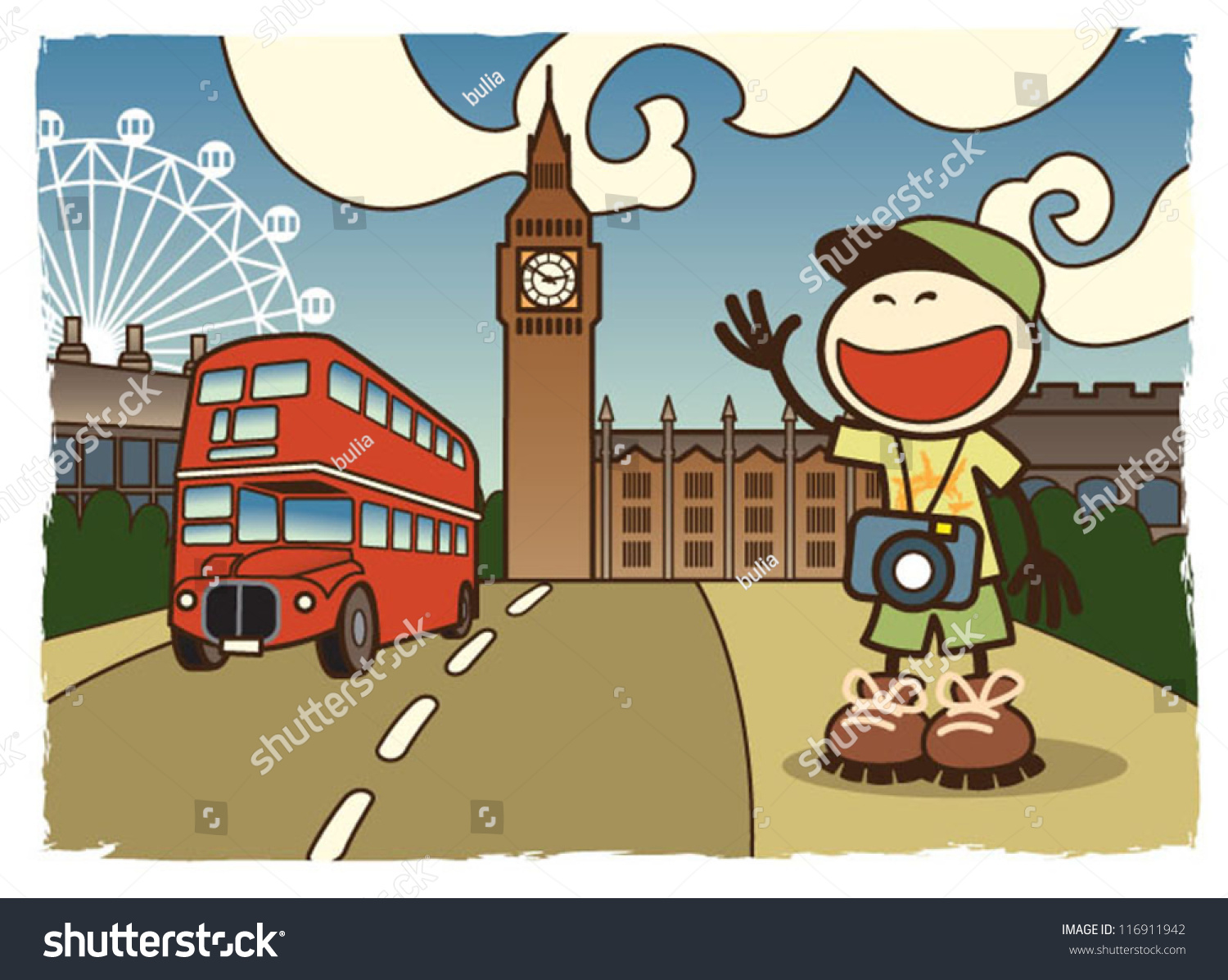 Happy Tourist In London - Vector - 116911942 : Shutterstock