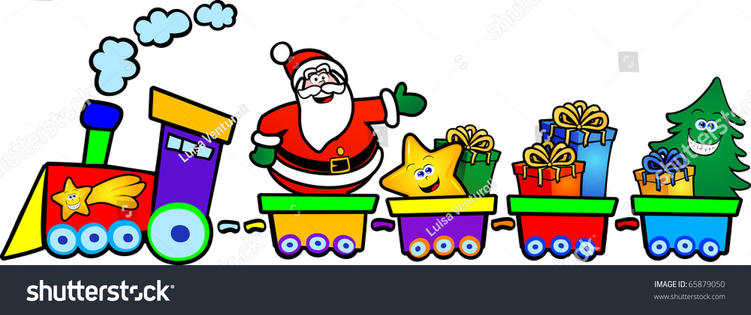 Happy Train Santa Claus Gift Tree Stock Vector 65879050 - Shutterstock