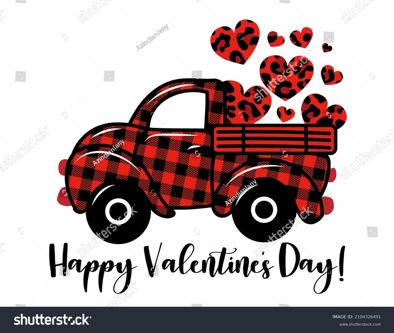 SVG of Happy Valentines Day! - Calligraphy phrase for Valentine's Day. Lettering for Love greeting cards, invitations. Good for t-shirt, mug, gift, printing press. Buffalo plaid pickup carry leopard hearts. svg