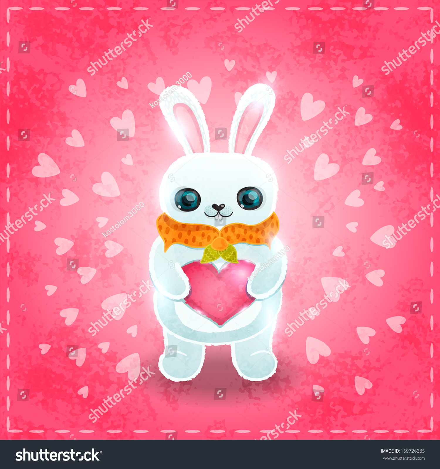 Happy Valentines Day Card Rabbit Heart Stock Vector ...