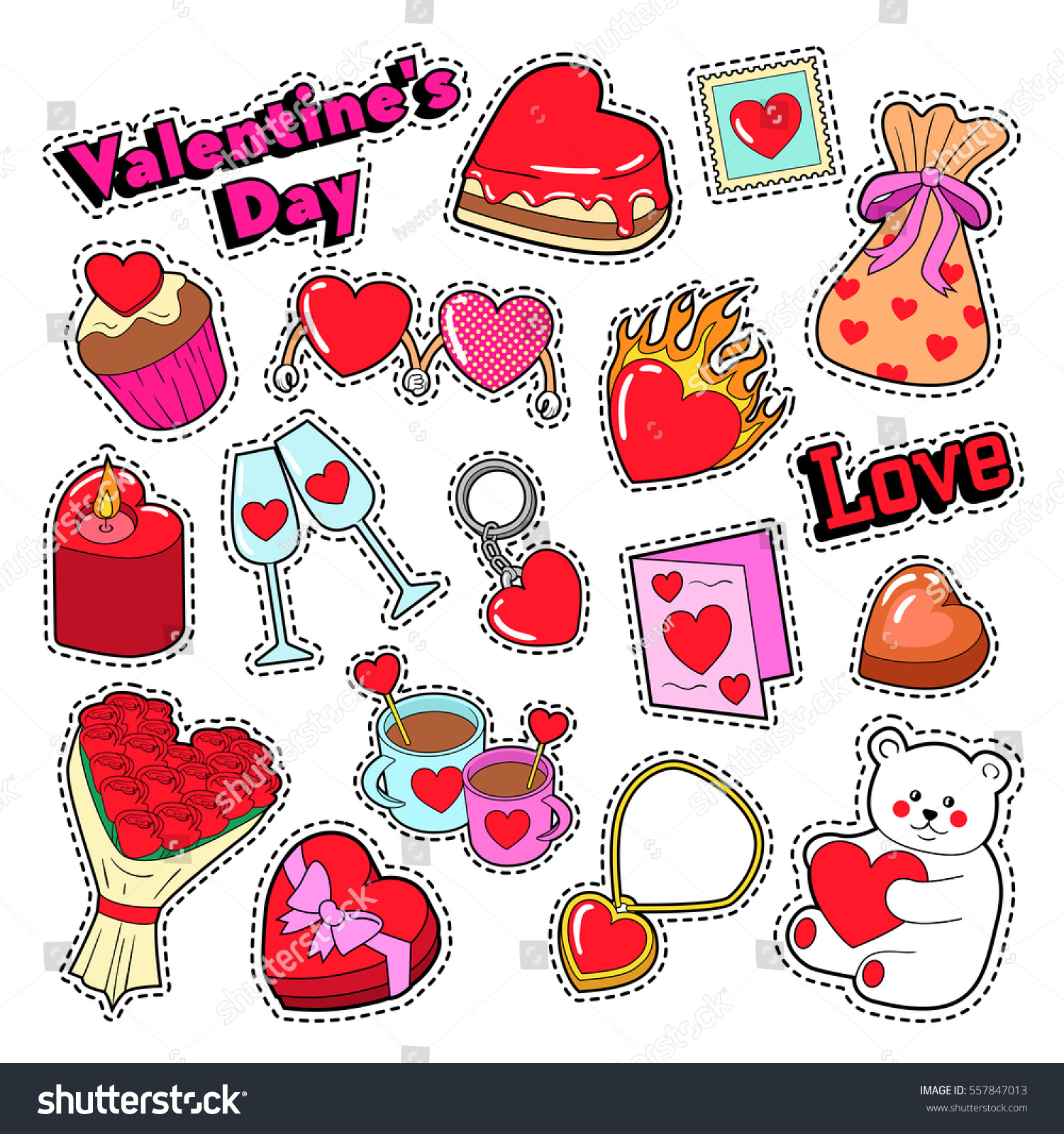 happy valentines day doodle scrapbook stickers stock vector 557847013