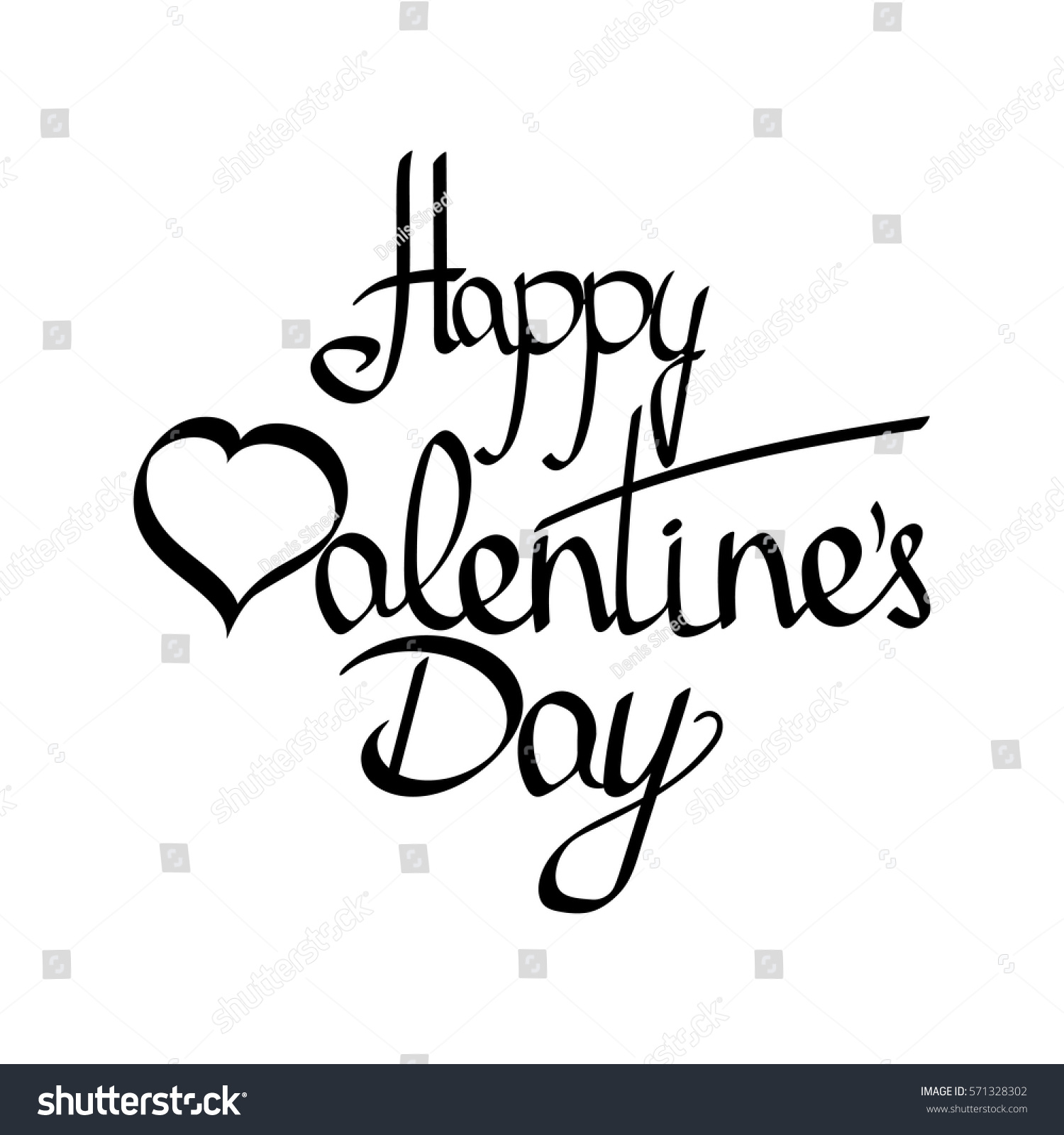 happy valentines day isolated calligraphy lettering stock vector happy valentines day black and white words